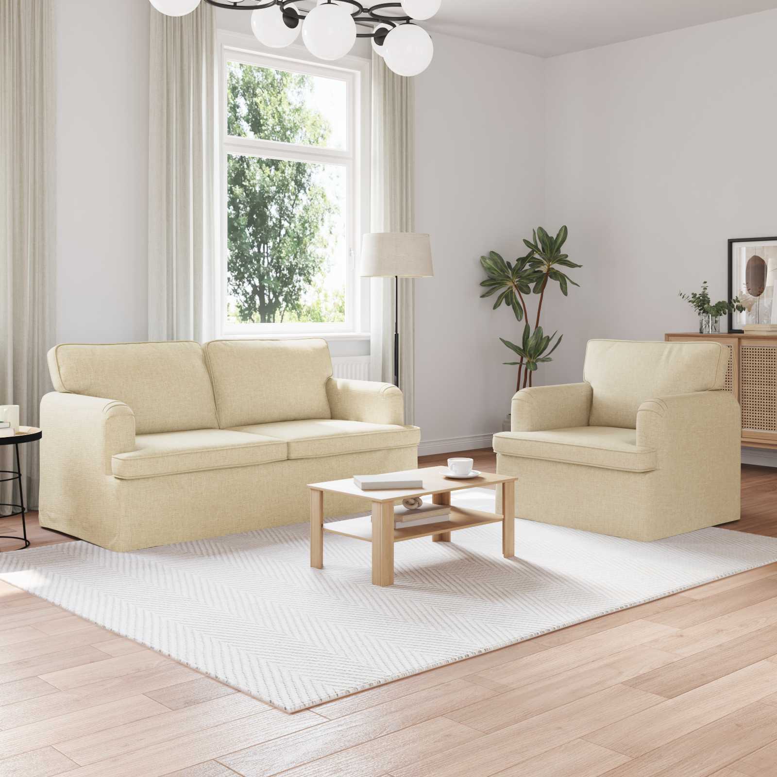 Bankstel 2 pcs Crème 162 x 80 x 85 cm Stof – afbeelding 1