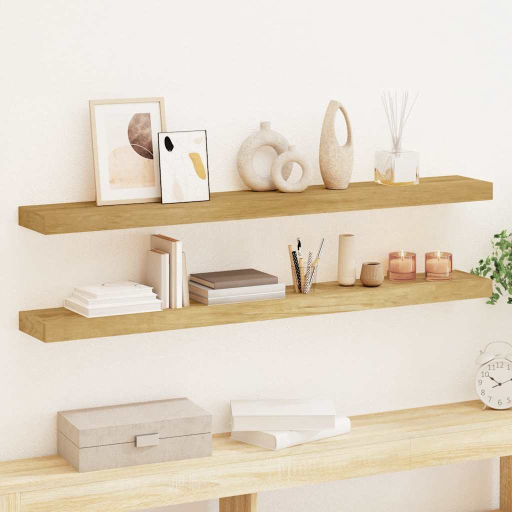Wandschappen 2 st 110x15x4 cm massief teakhout – afbeelding 1