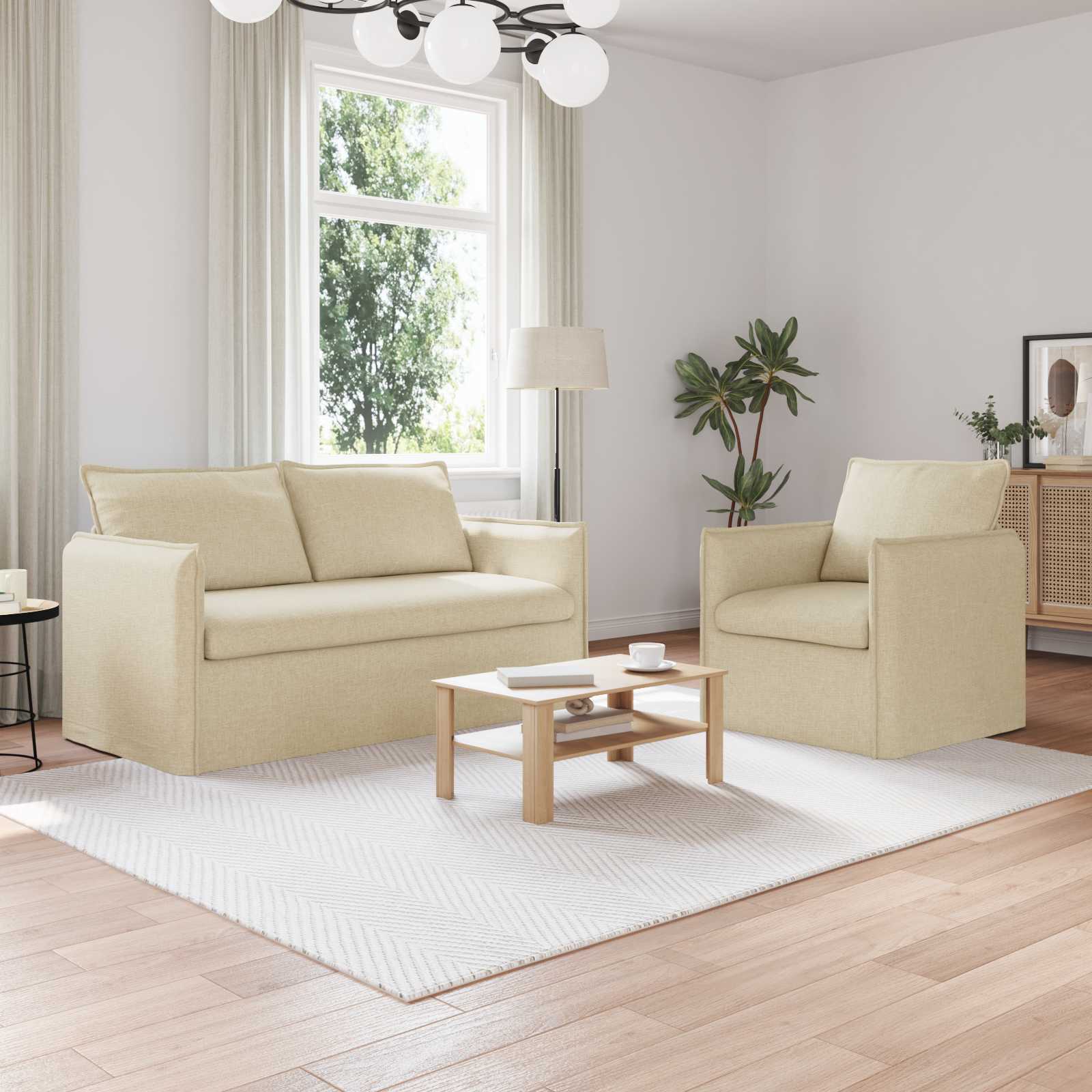 Bankstel 2 pcs Crèmekleurig 156 x 82 x 85 cm Stof