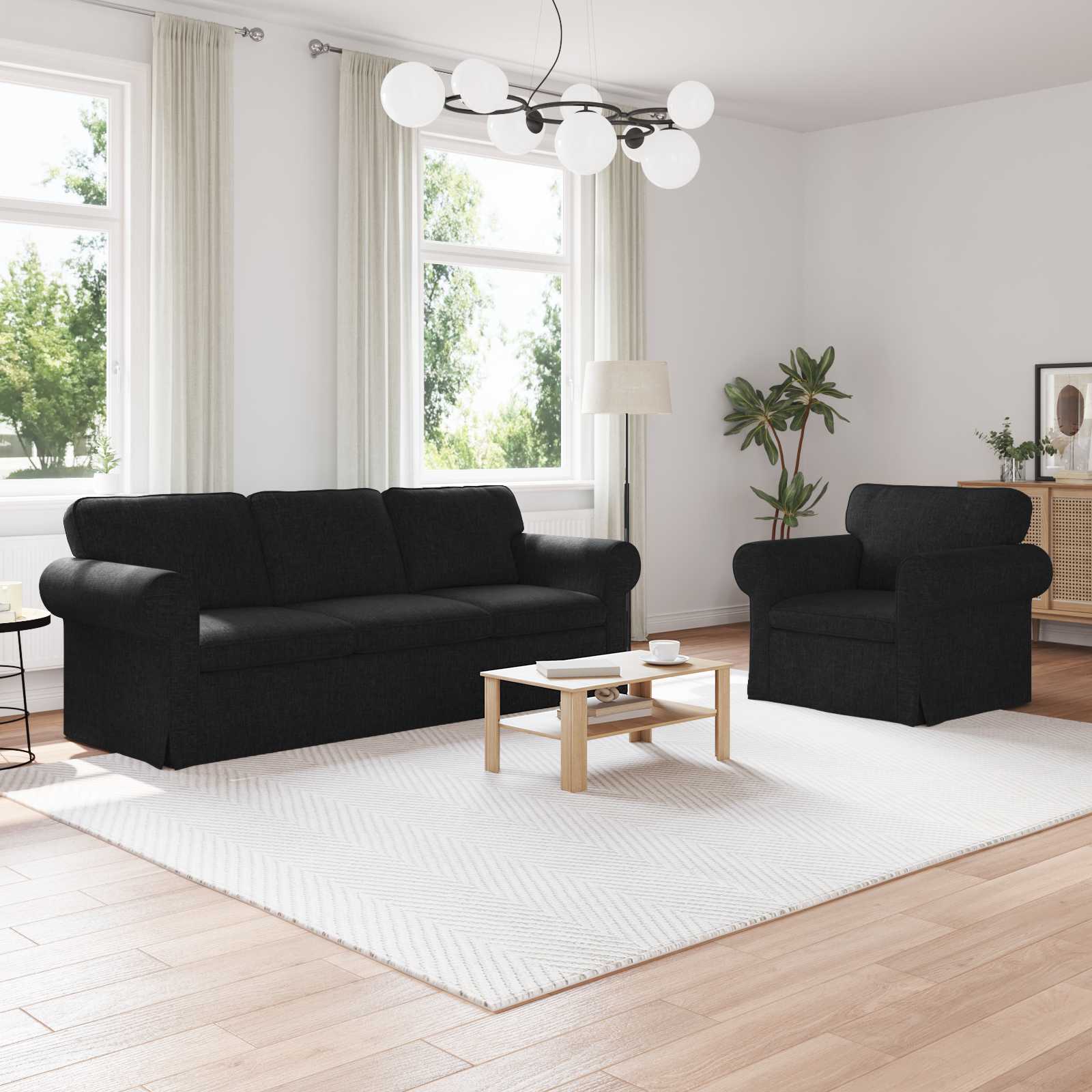 Bankstel 2 pcs Zwart 215 x 82 x 80 cm Stof