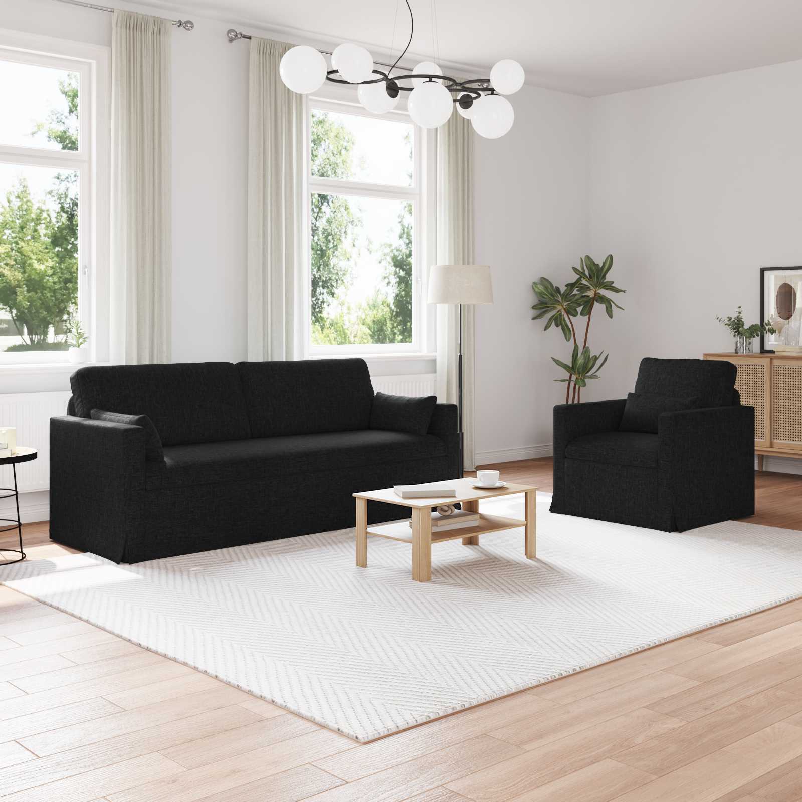 Bankstel 2 pcs Zwart 198 x 78 x 80 cm Stof