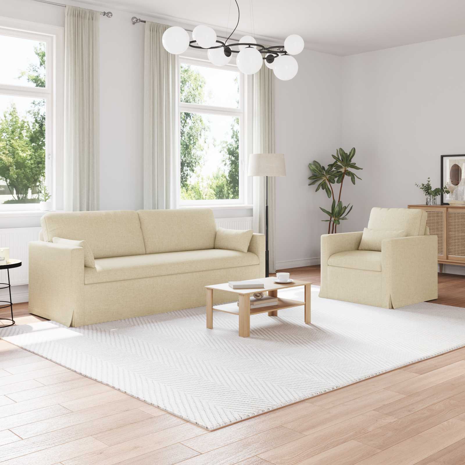 Bankstel 2 pcs Crème 198 x 78 x 80 cm Stof – afbeelding 1