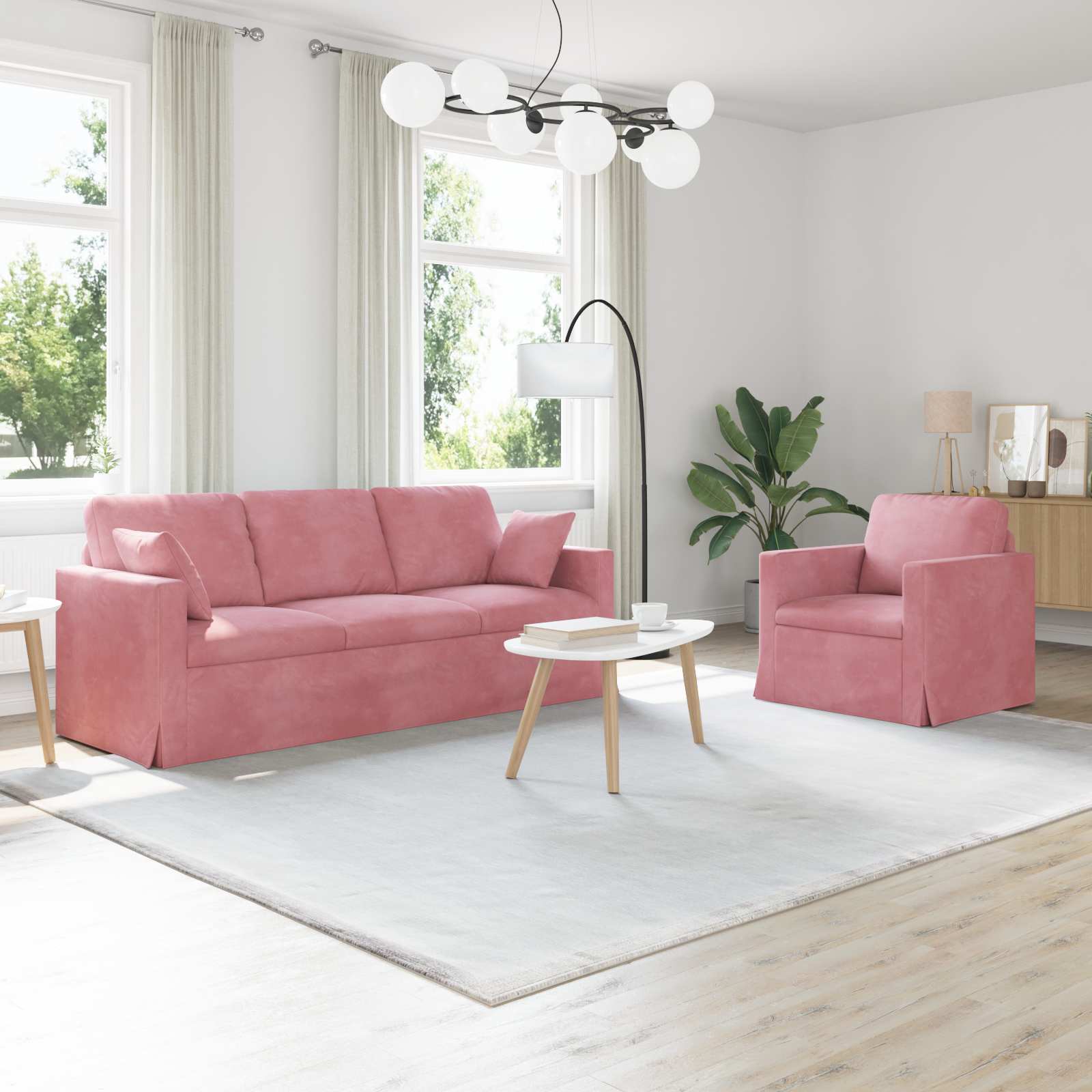Bankstel 2 pcs Roze 198 x 78 x 80 cm Fluweel – afbeelding 1