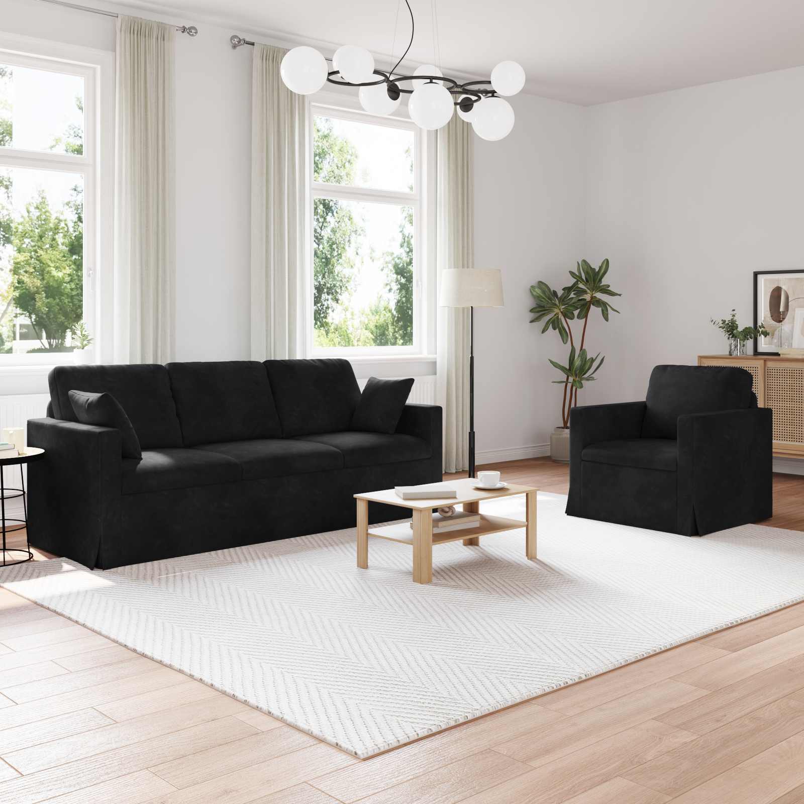 Bankstel 2 pcs Zwart 198 x 78 x 80 cm Fluweel