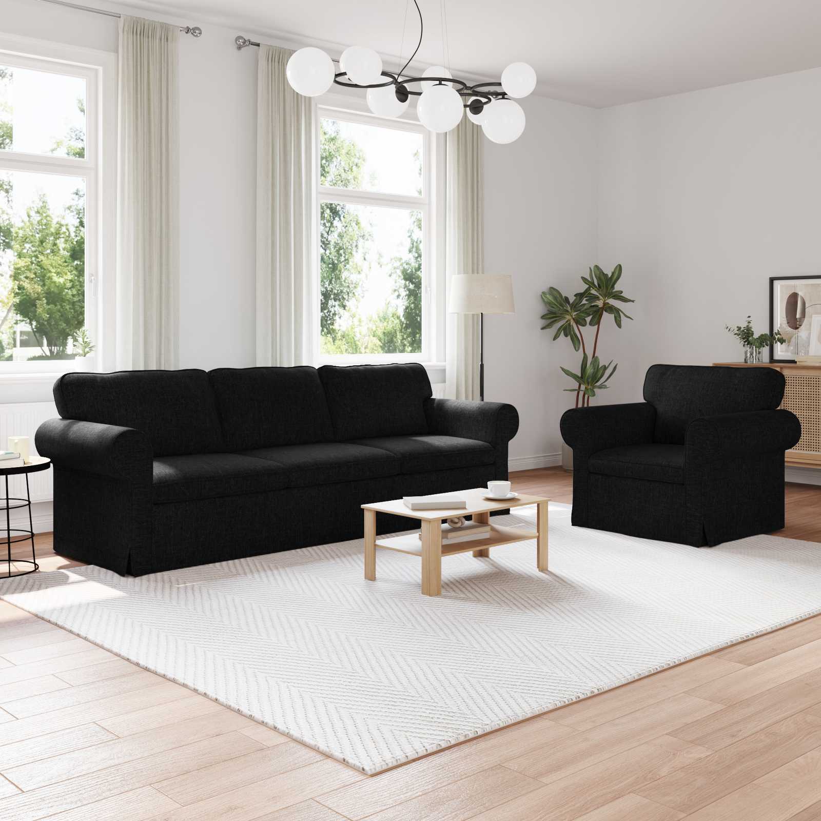 Bankstel 2 pcs Zwart 245 x 82 x 80 cm Stof – afbeelding 1