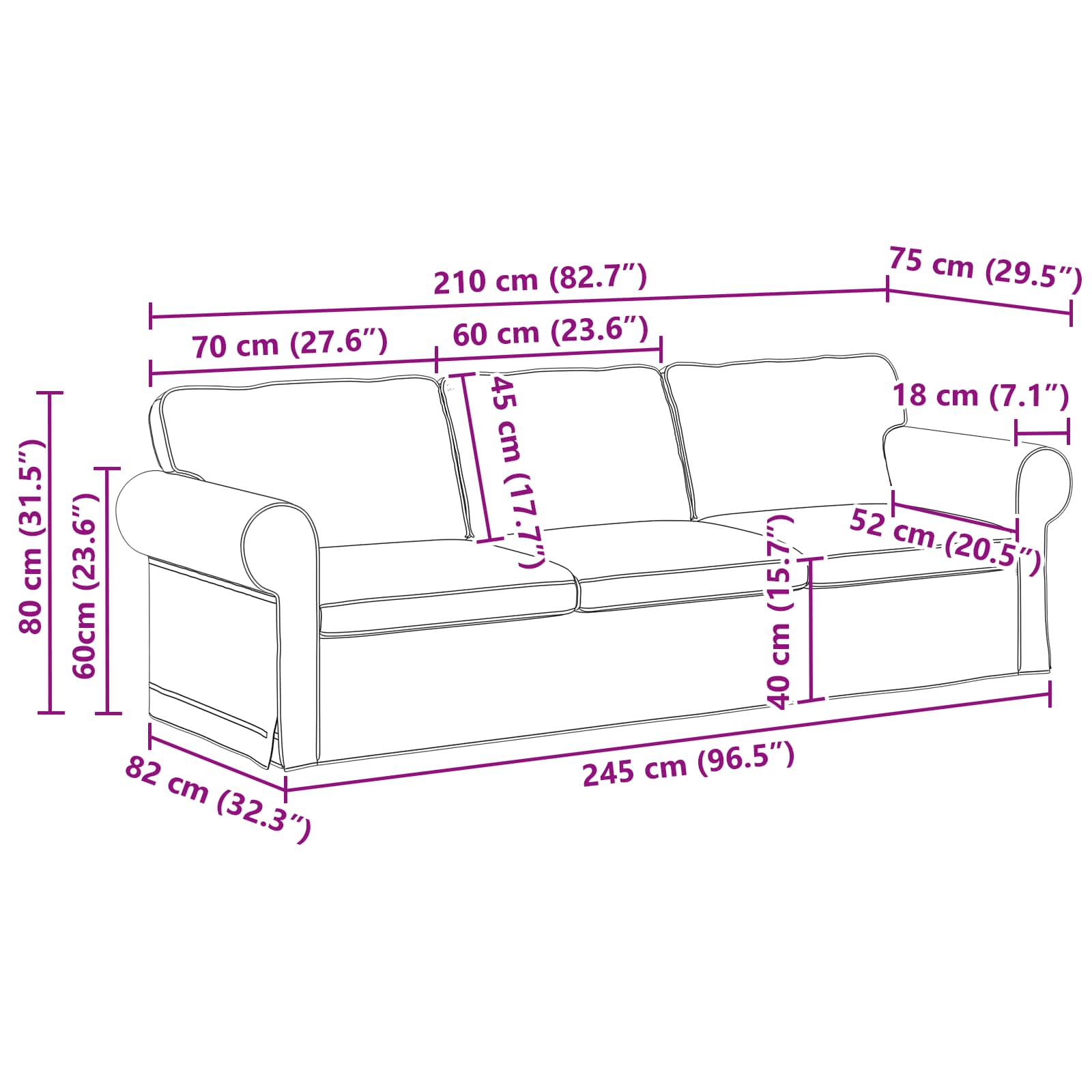 Bankstel 2 pcs Zwart 245 x 82 x 80 cm Stof – afbeelding 10