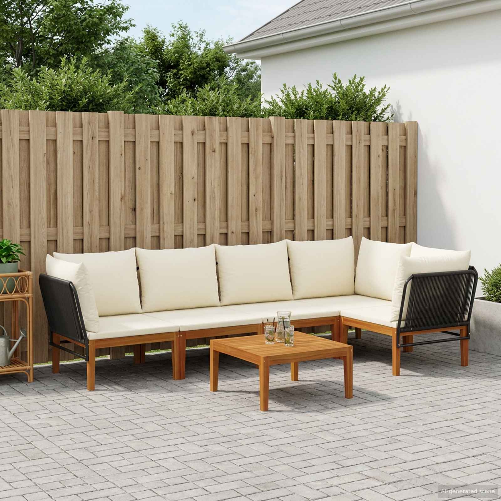6 pcs Massief acaciahout & touw Naturel
