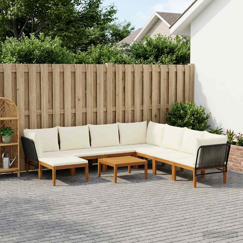 9 pcs Massief acaciahout & touw Naturel