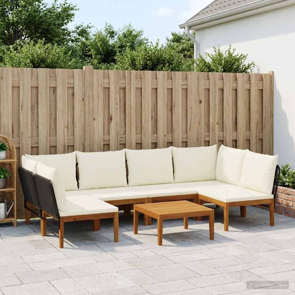7 pcs Massief acaciahout & touw Naturel