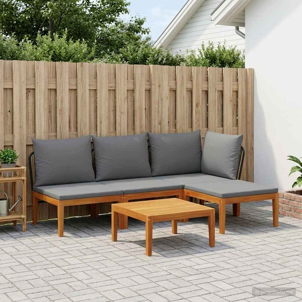 5 pcs Tuin Loungeset met Kussens Massief acaciahout & touw