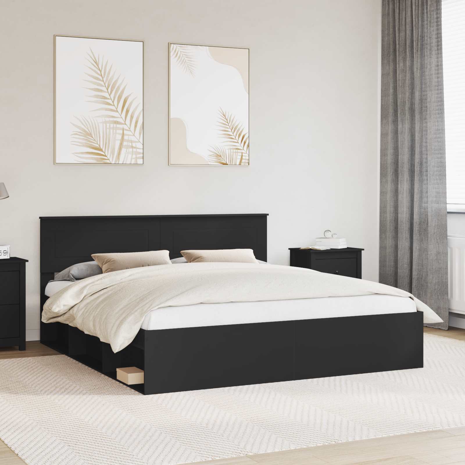 Bedframe met hoofdeinde Zwart 180 x 200 cm Bewerkt hout