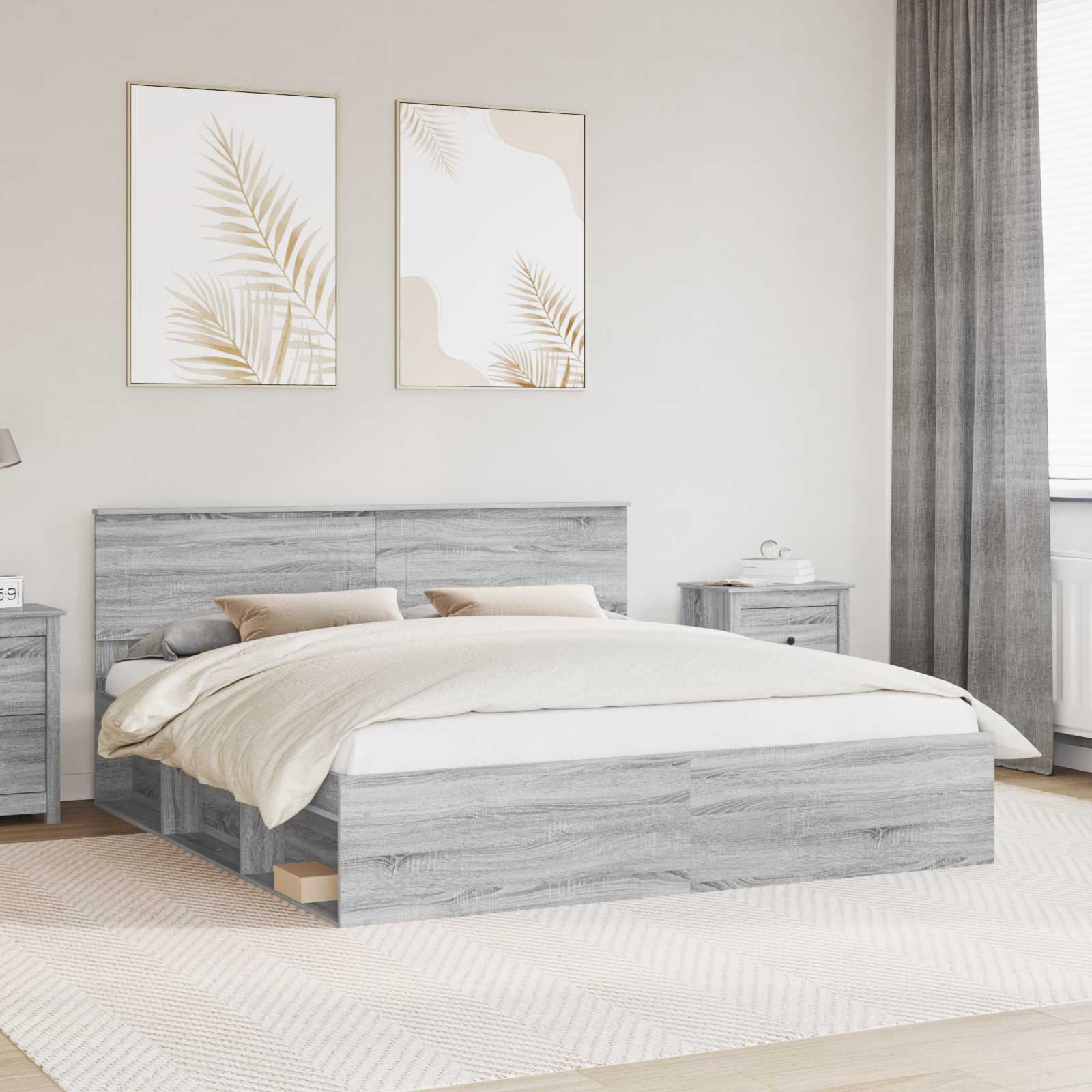 Bedframe met hoofdeinde Grijs Sonoma 180 x 200 cm Bewerkt hout