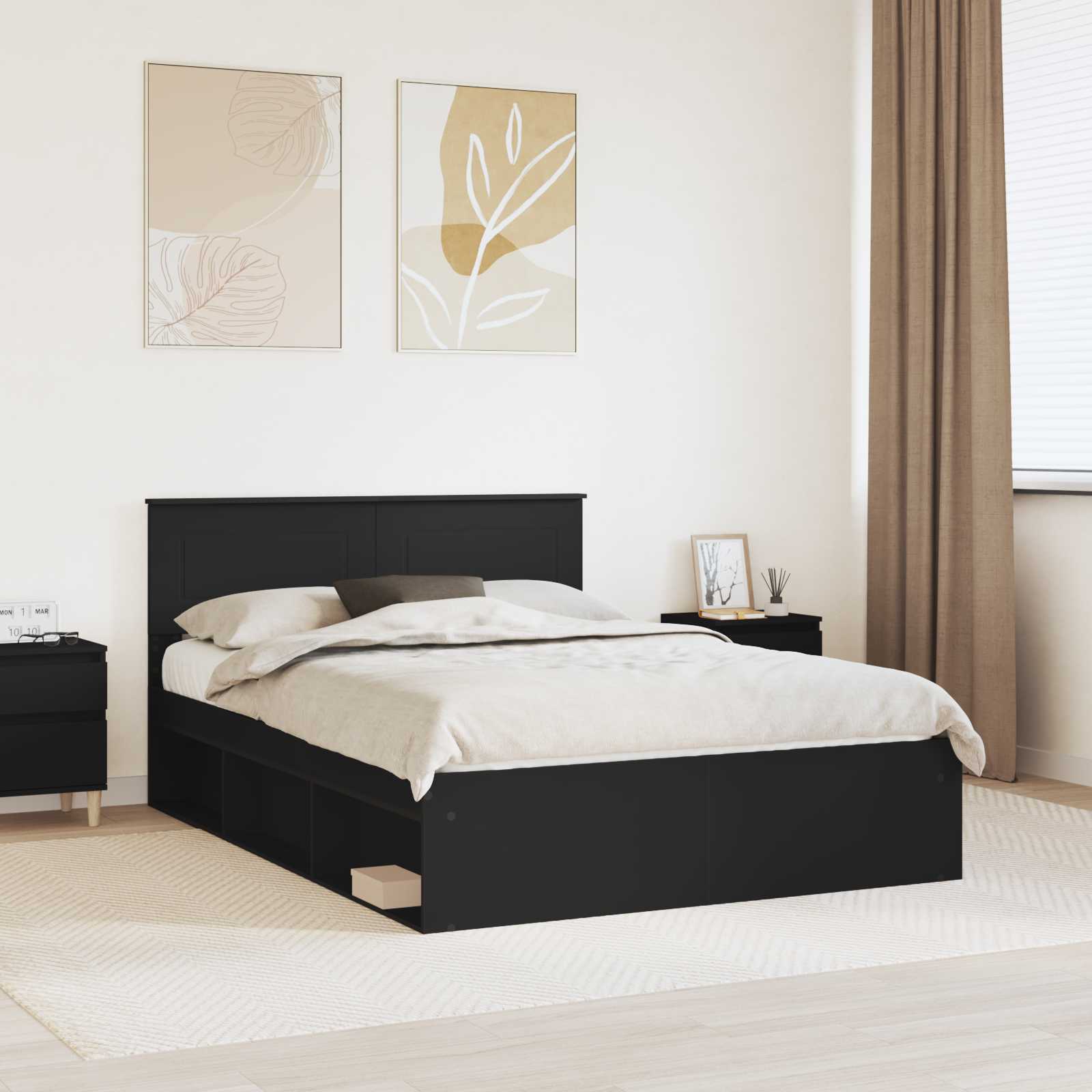 Bedframe met hoofdeinde Zwart 150 x 200 cm Bewerkt hout