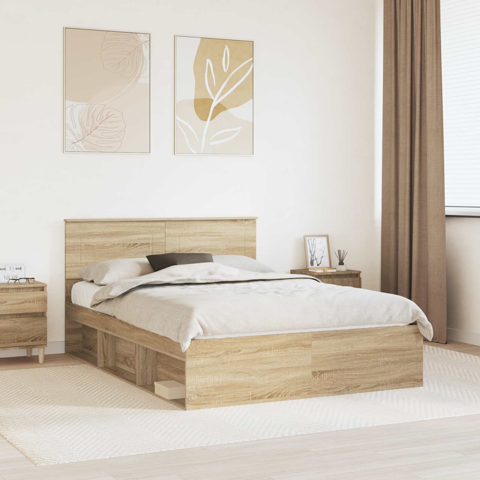 Bedframe met hoofdeinde Gerookt eiken 150 x 200 cm Bewerkt hout