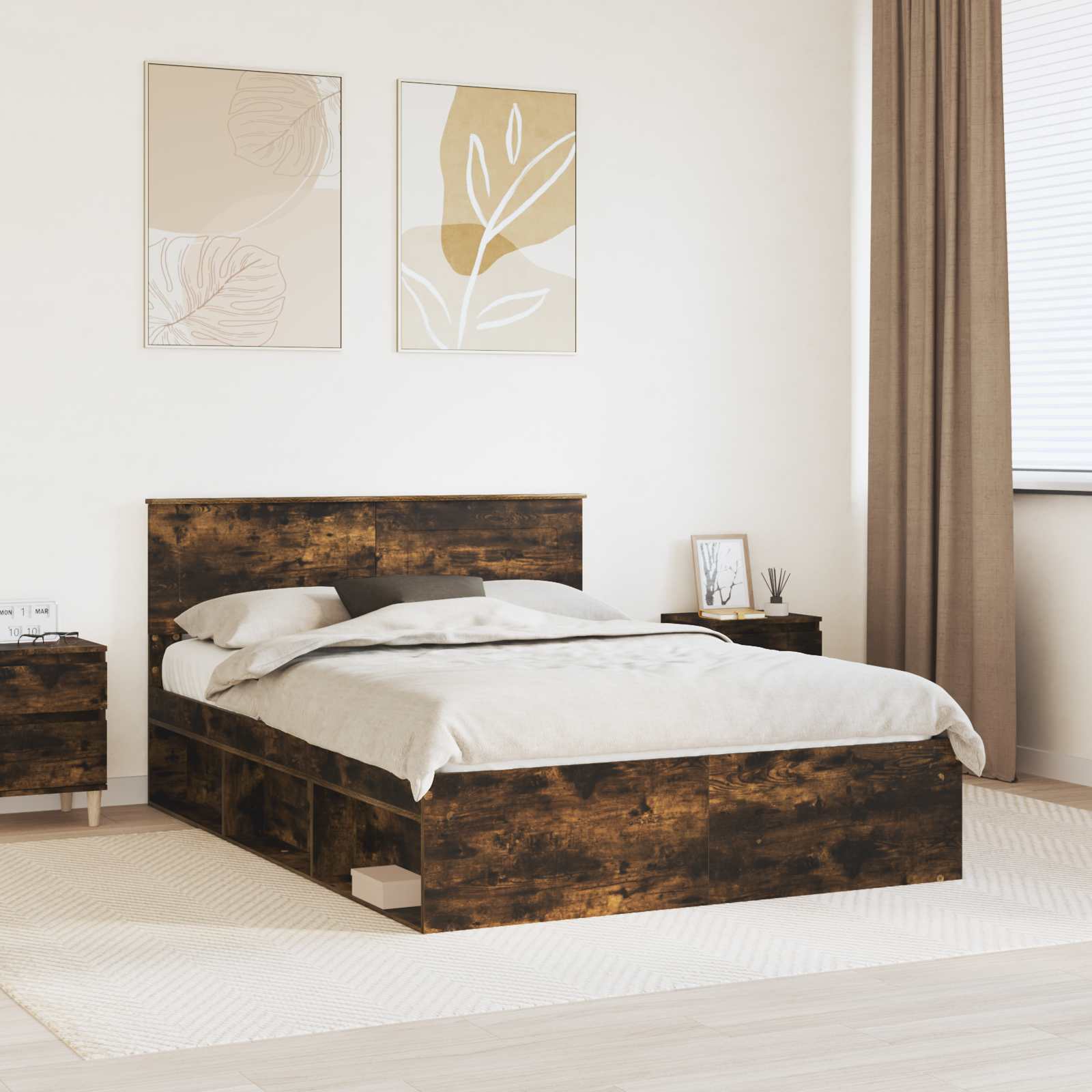 Bedframe met hoofdeinde Gerookt eiken 150 x 200 cm Bewerkt hout