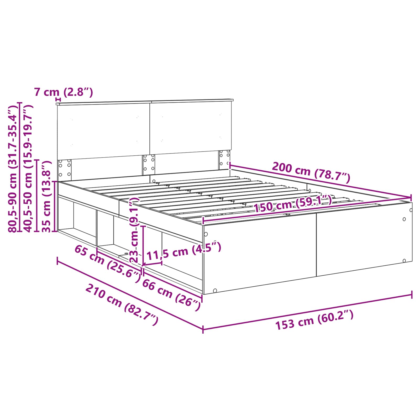 Bedframe met hoofdeinde Gerookt eiken 150 x 200 cm Bewerkt hout – afbeelding 12