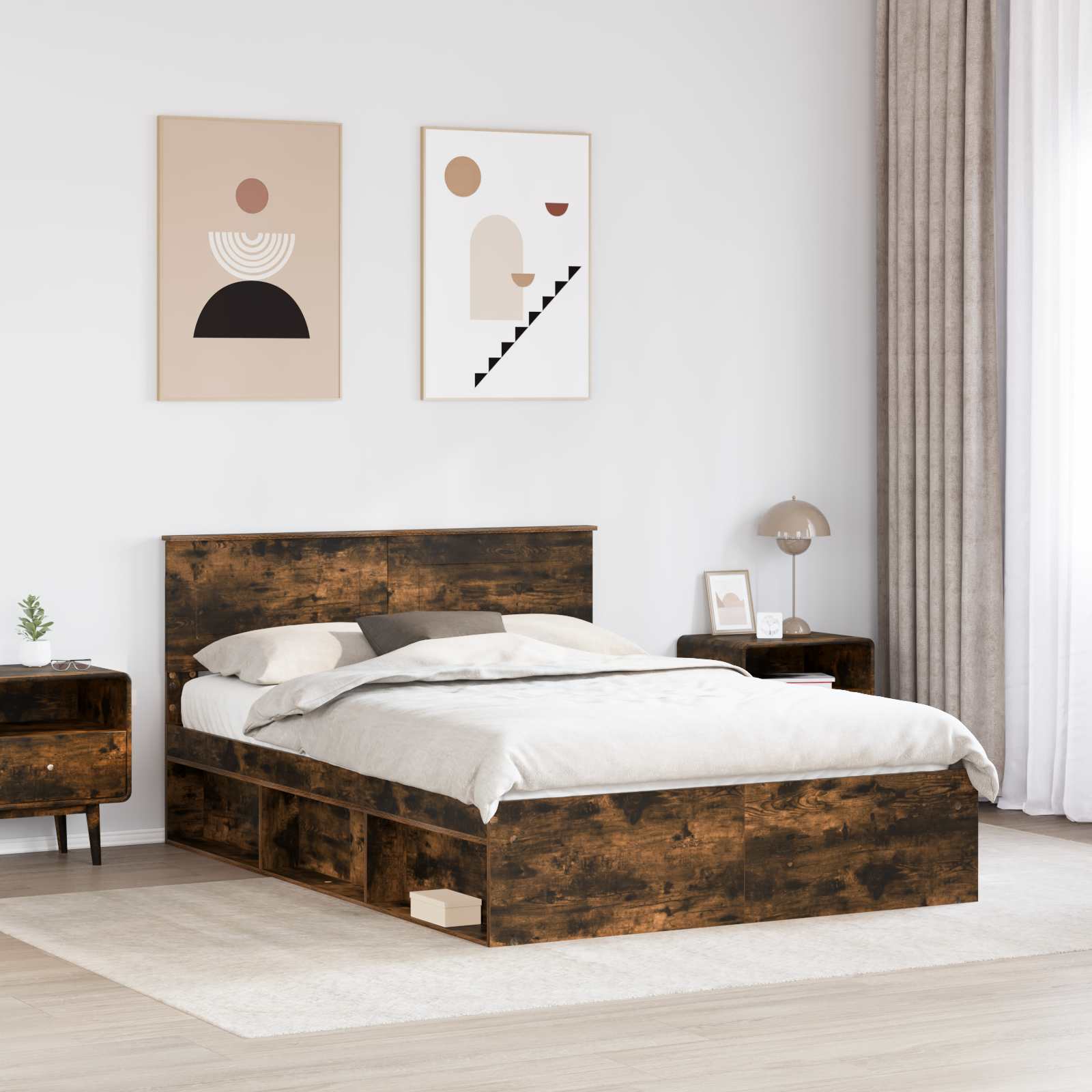 Bedframe met hoofdeinde Gerookt eiken 150 x 200 cm Bewerkt hout – afbeelding 3