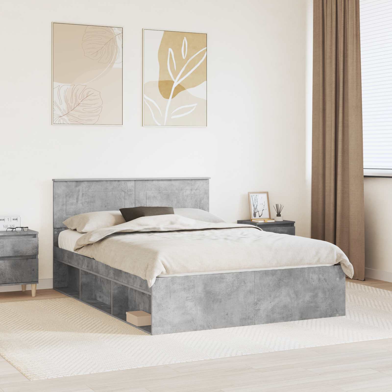 Bedframe met hoofdeinde Beton 140 x 190 cm Bewerkt hout