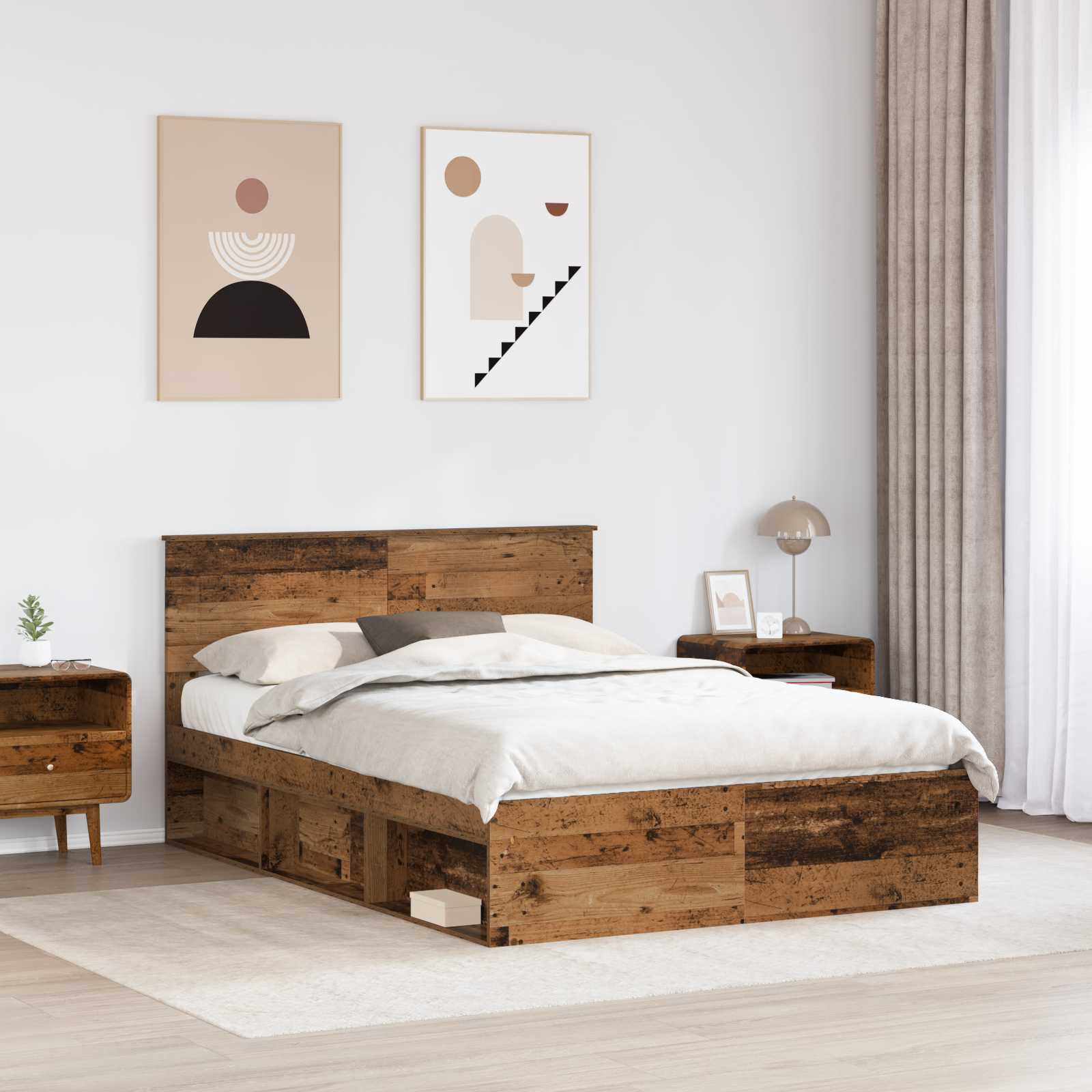 Bedframe met hoofdeinde Oudhout 140 x 200 cm Bewerkt hout – afbeelding 3