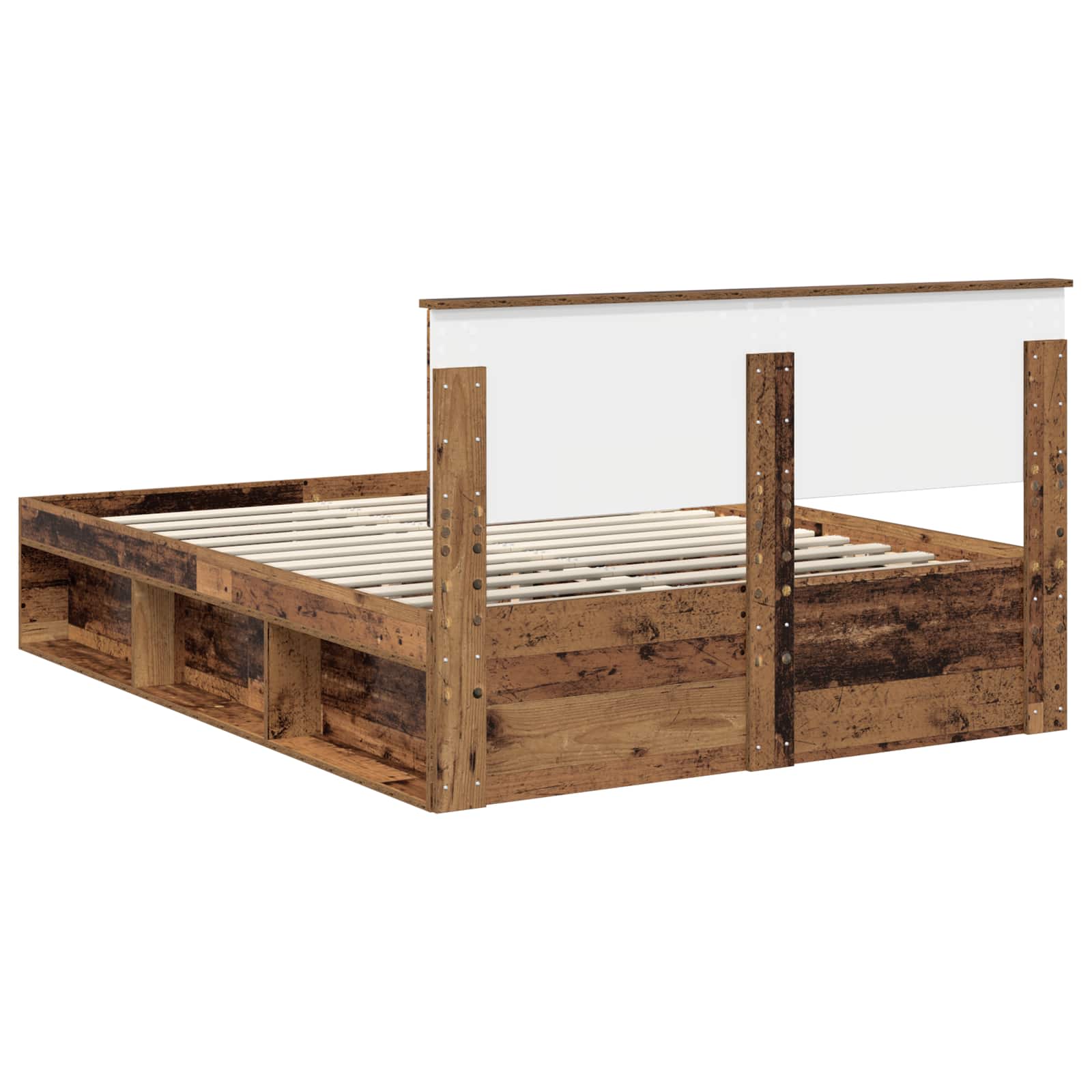 Bedframe met hoofdeinde Oudhout 140 x 200 cm Bewerkt hout – afbeelding 9