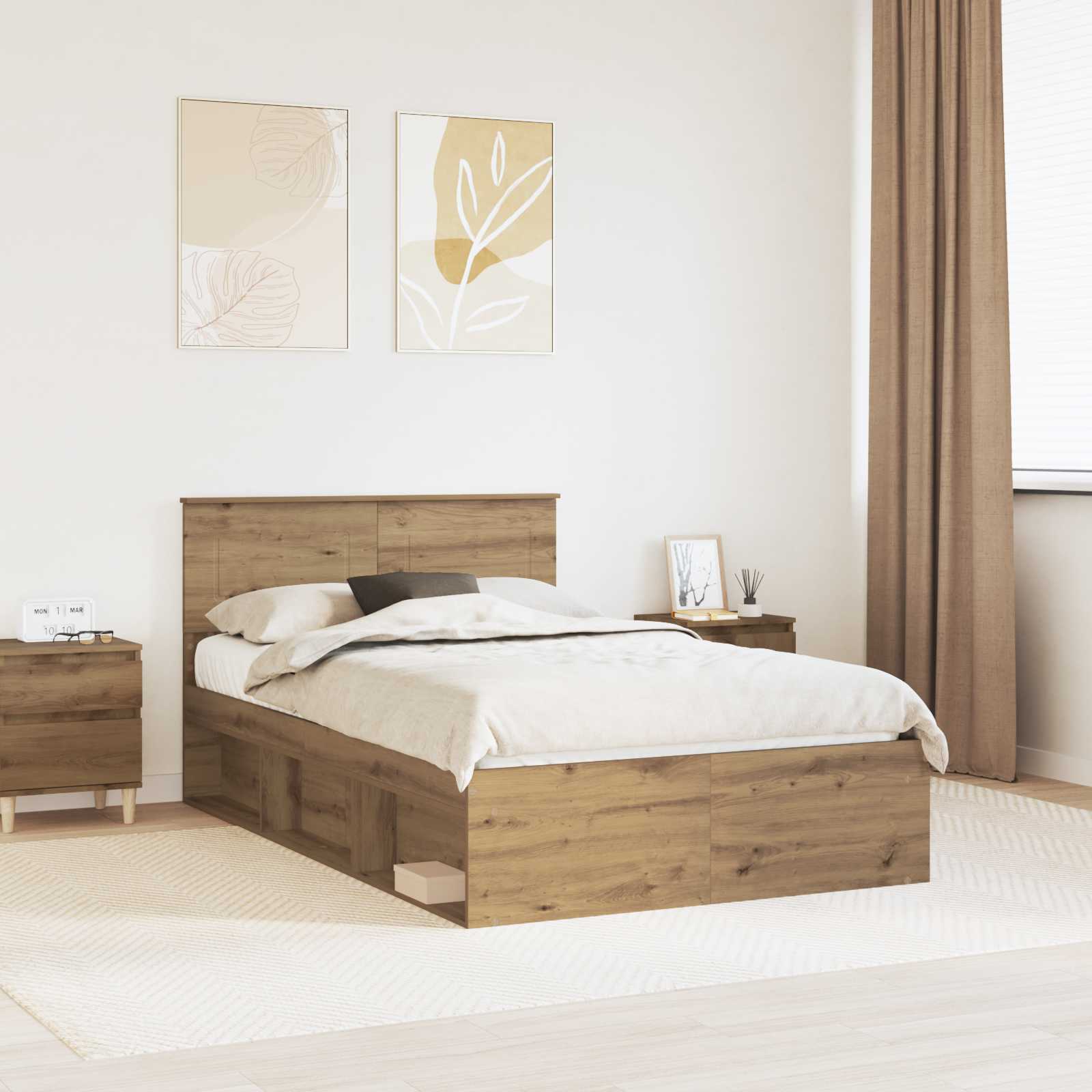 Bedframe Ambachtelijk eiken 120 x 190 cm Bewerkt hout