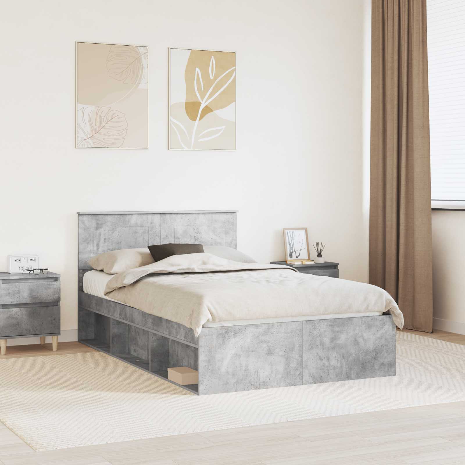 Bedframe met hoofdeinde Beton 120 x 200 cm Bewerkt hout