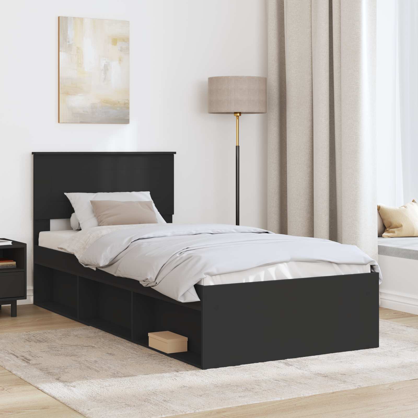 Bedframe met hoofdeinde Zwart 90 x 190 cm Bewerkt hout – afbeelding 3