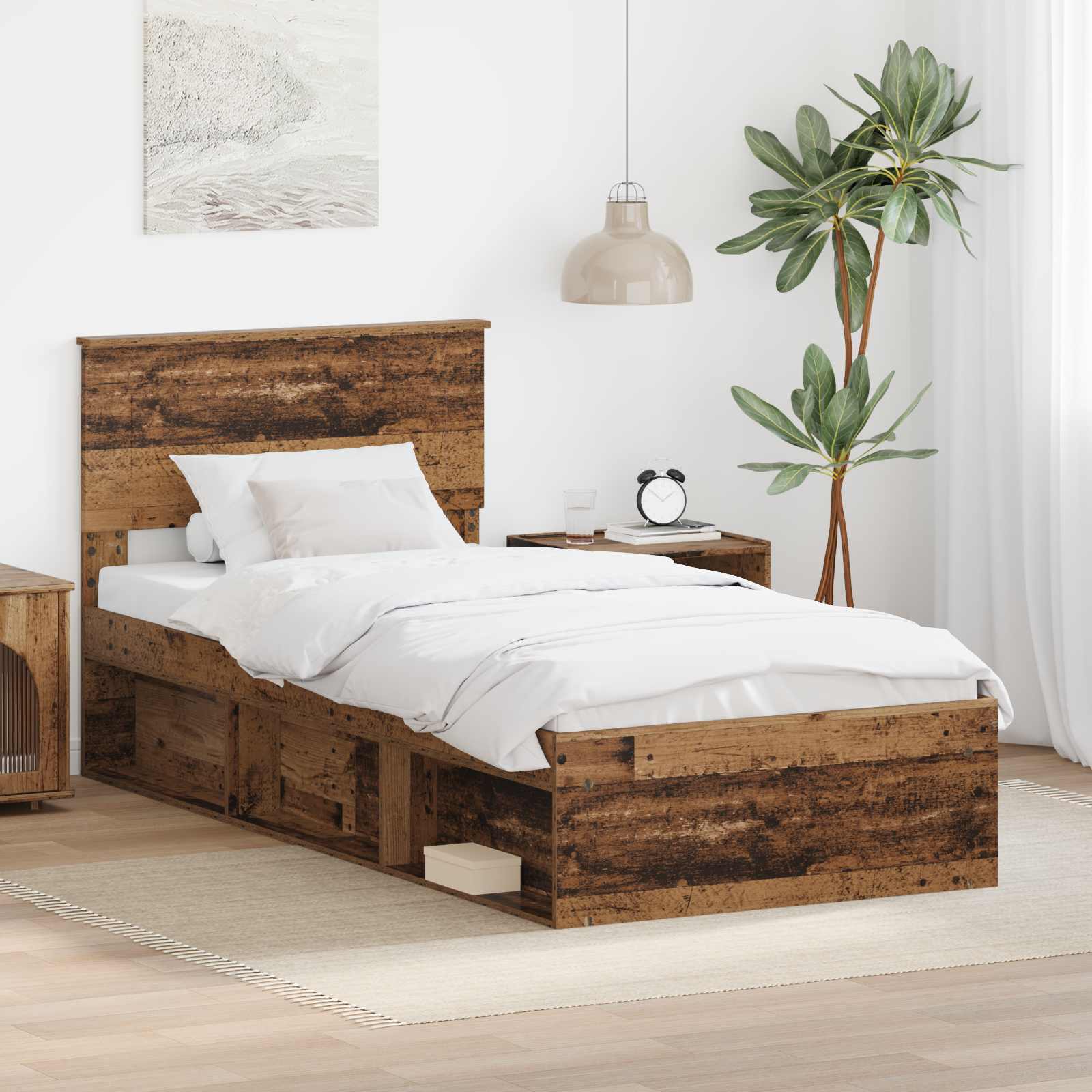 Bedframe met hoofdeinde Oudhout 75 x 190 cm Bewerkt hout