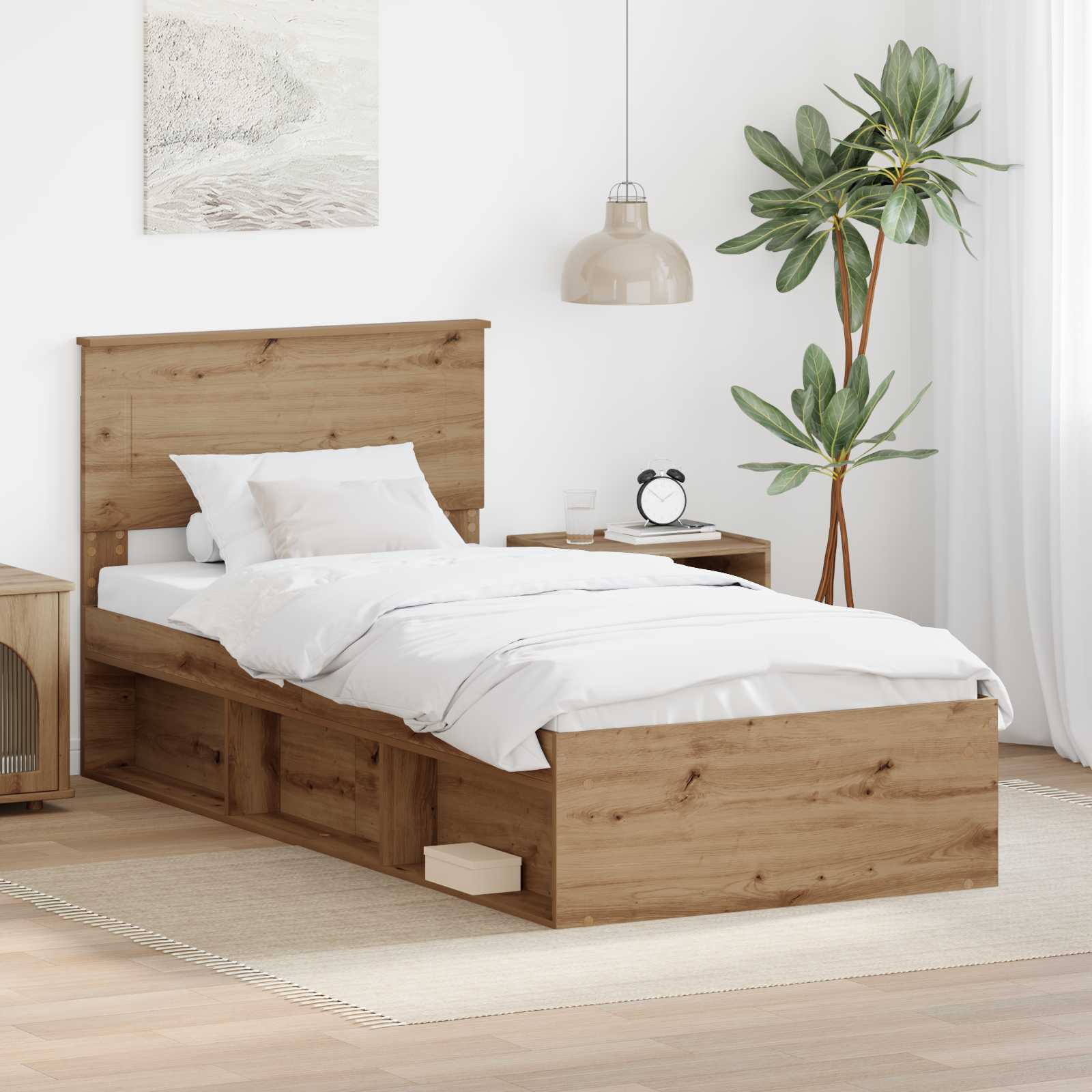 Bedframe Ambachtelijk eiken 75 x 190 cm Bewerkt hout