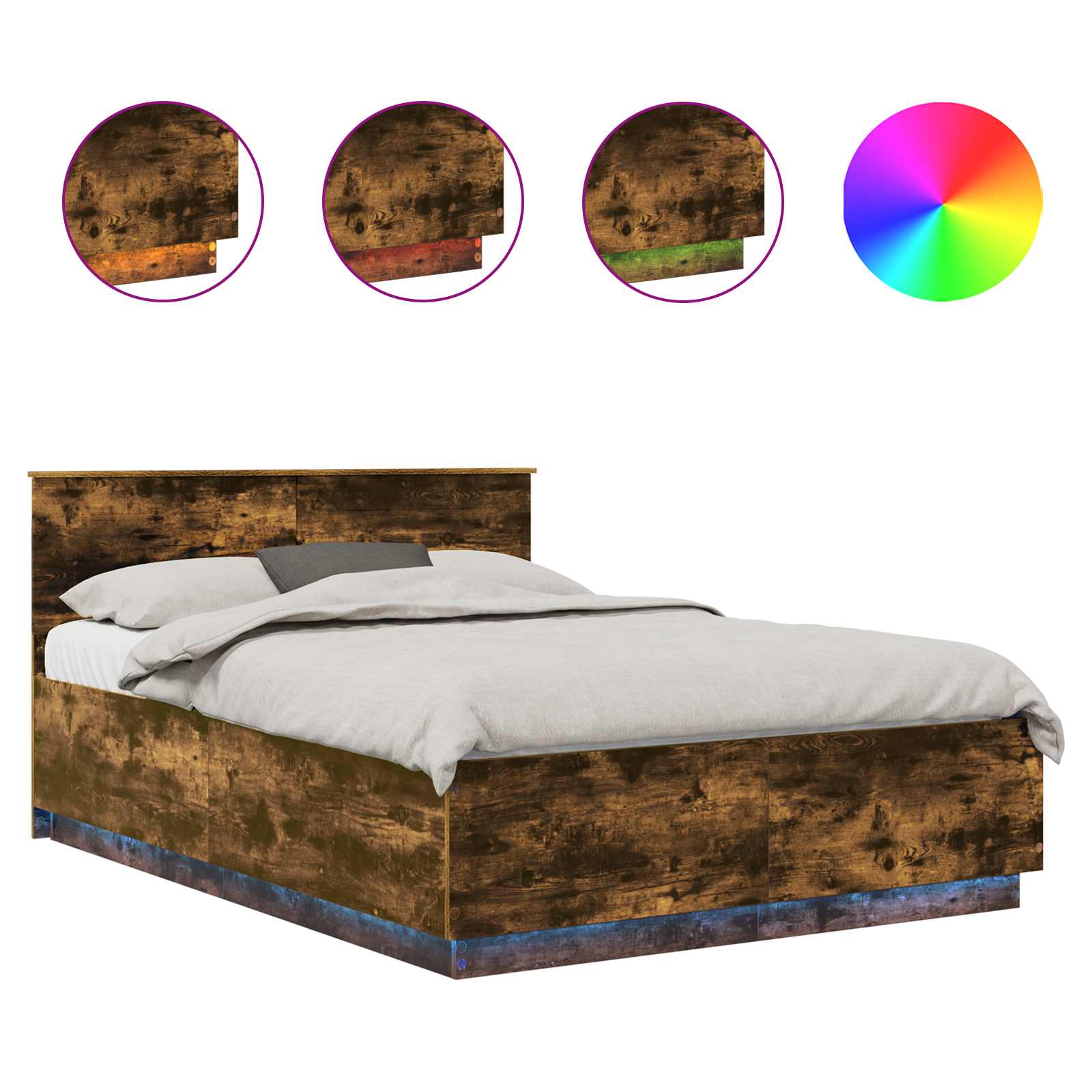 Bedframe met hoofdeinde Gerookt eiken 160 x 200 cm Bewerkt hout – afbeelding 2