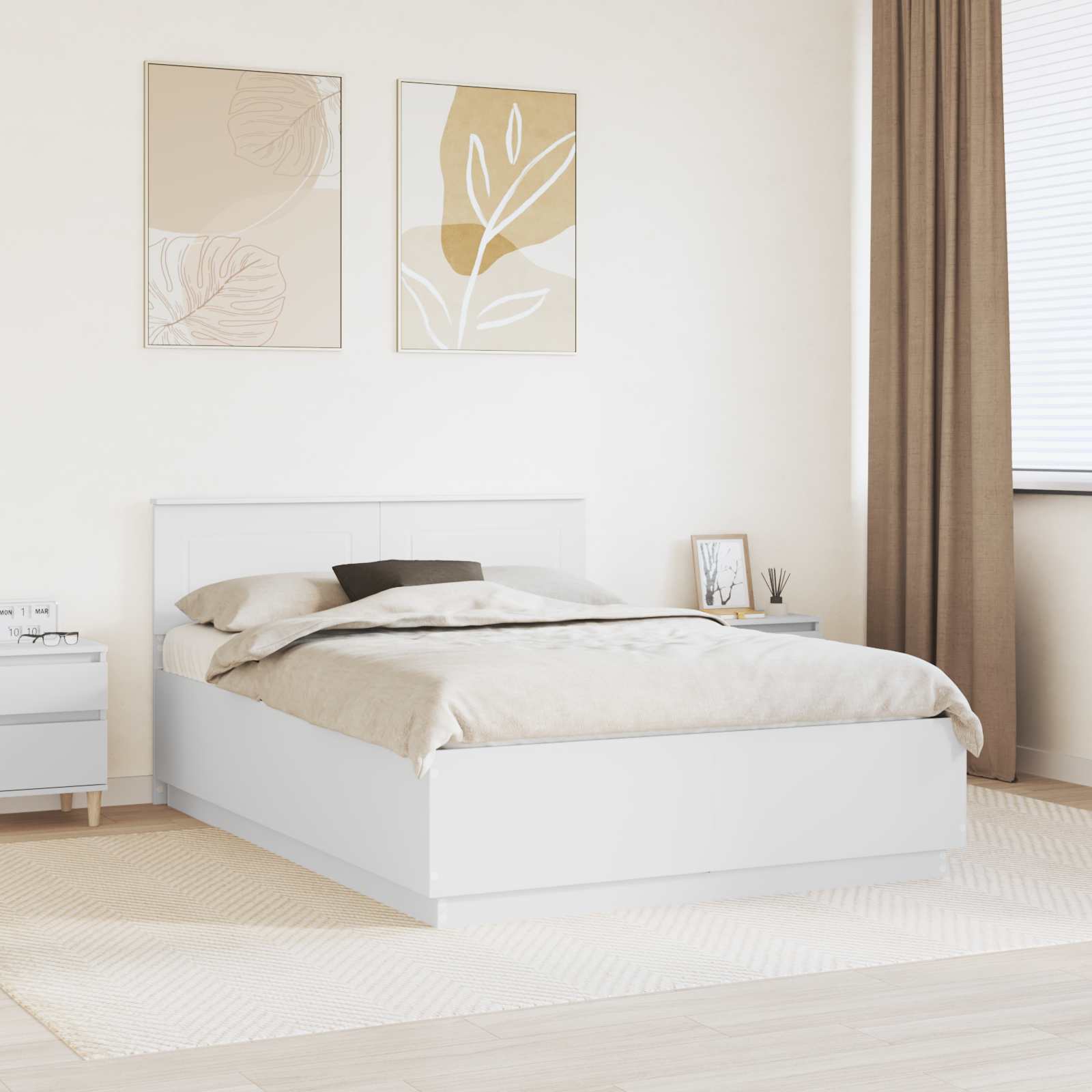 Bedframe met LED-stripverlichting Wit 140 x 200 cm Bewerkt hout – afbeelding 1