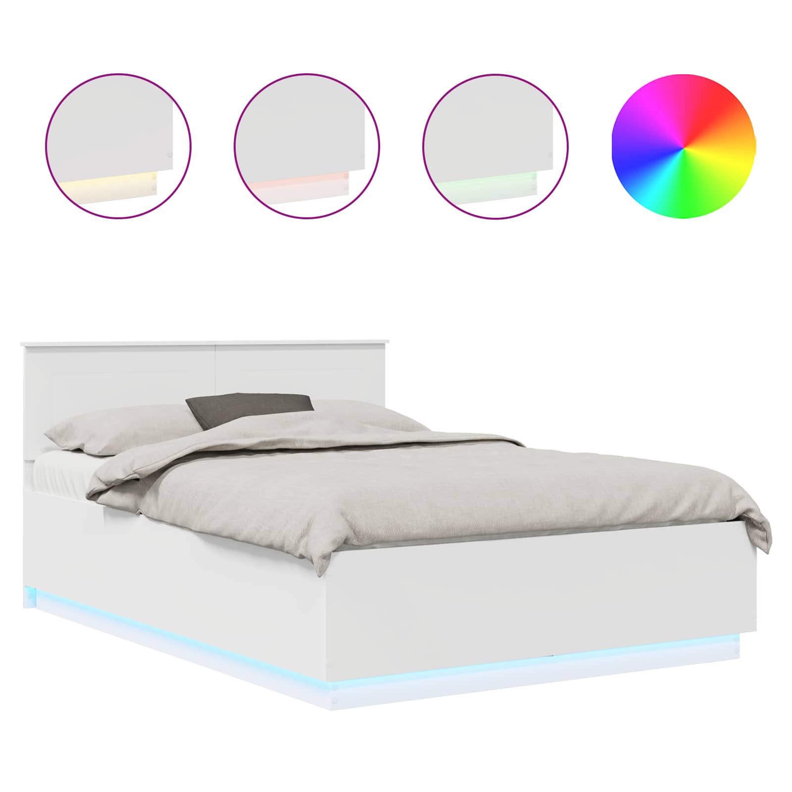 Bedframe met LED-stripverlichting Wit 140 x 200 cm Bewerkt hout – afbeelding 2