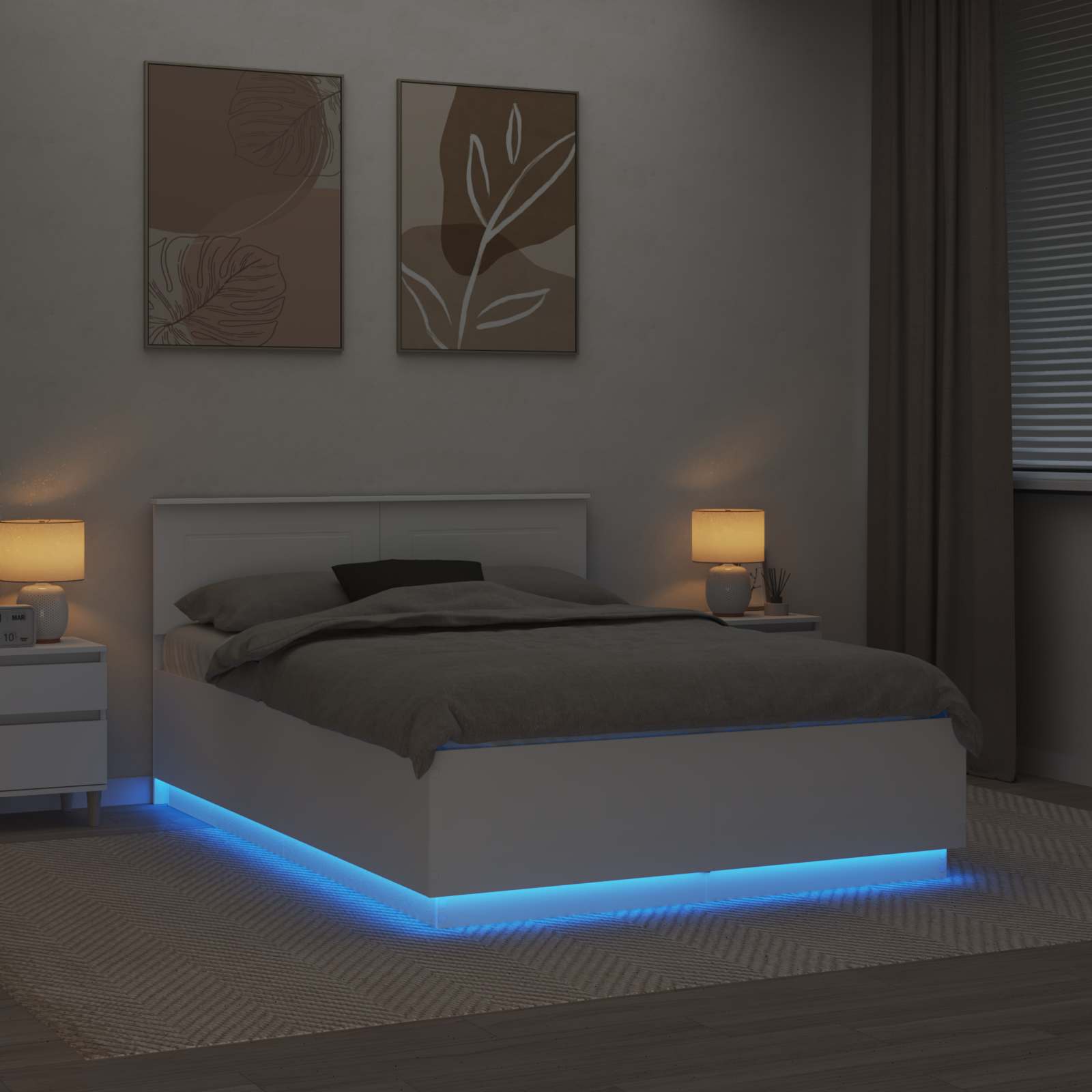 Bedframe met LED-stripverlichting Wit 140 x 200 cm Bewerkt hout – afbeelding 4