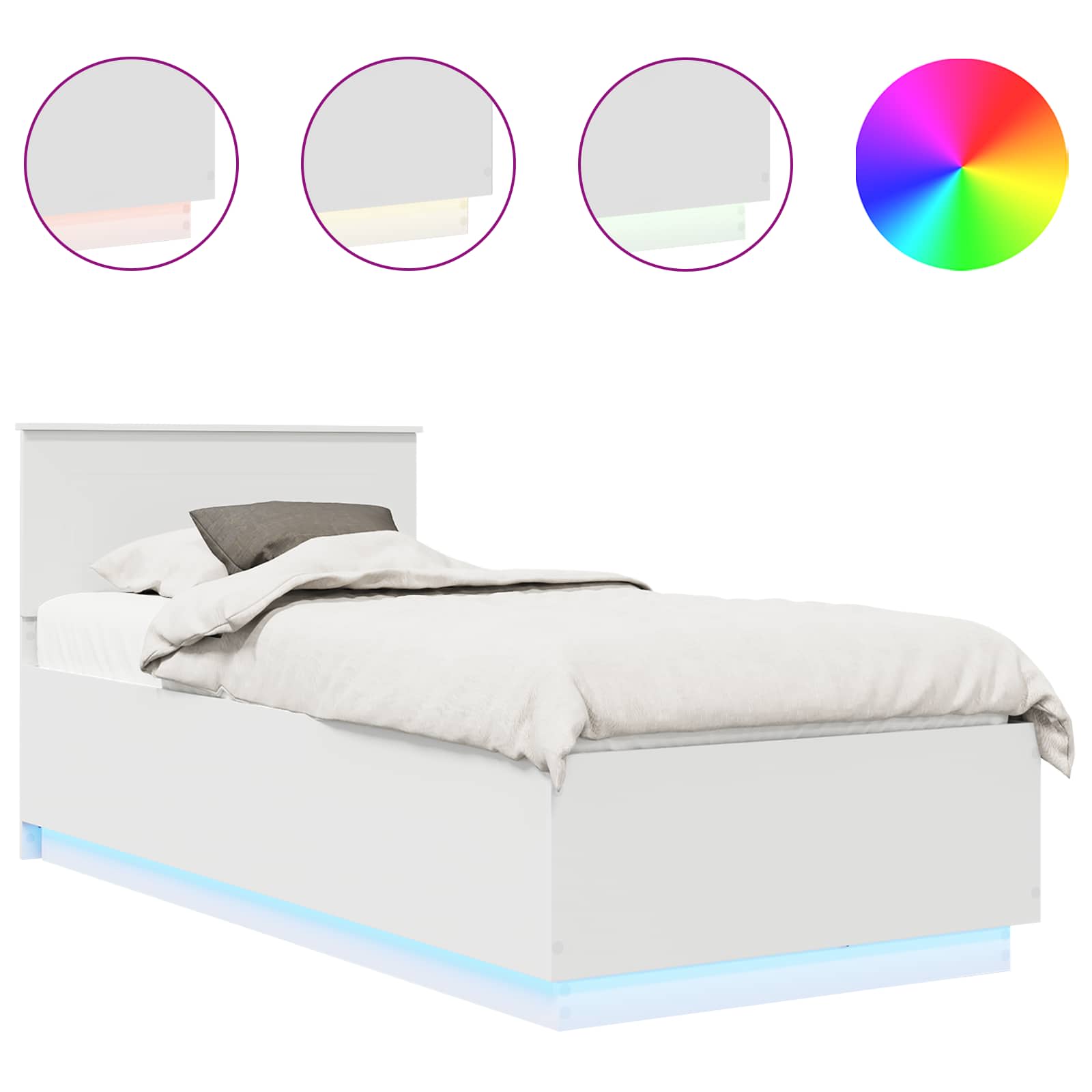 Bedframe met LED-stripverlichting Wit 90 x 190 cm Bewerkt hout – afbeelding 2