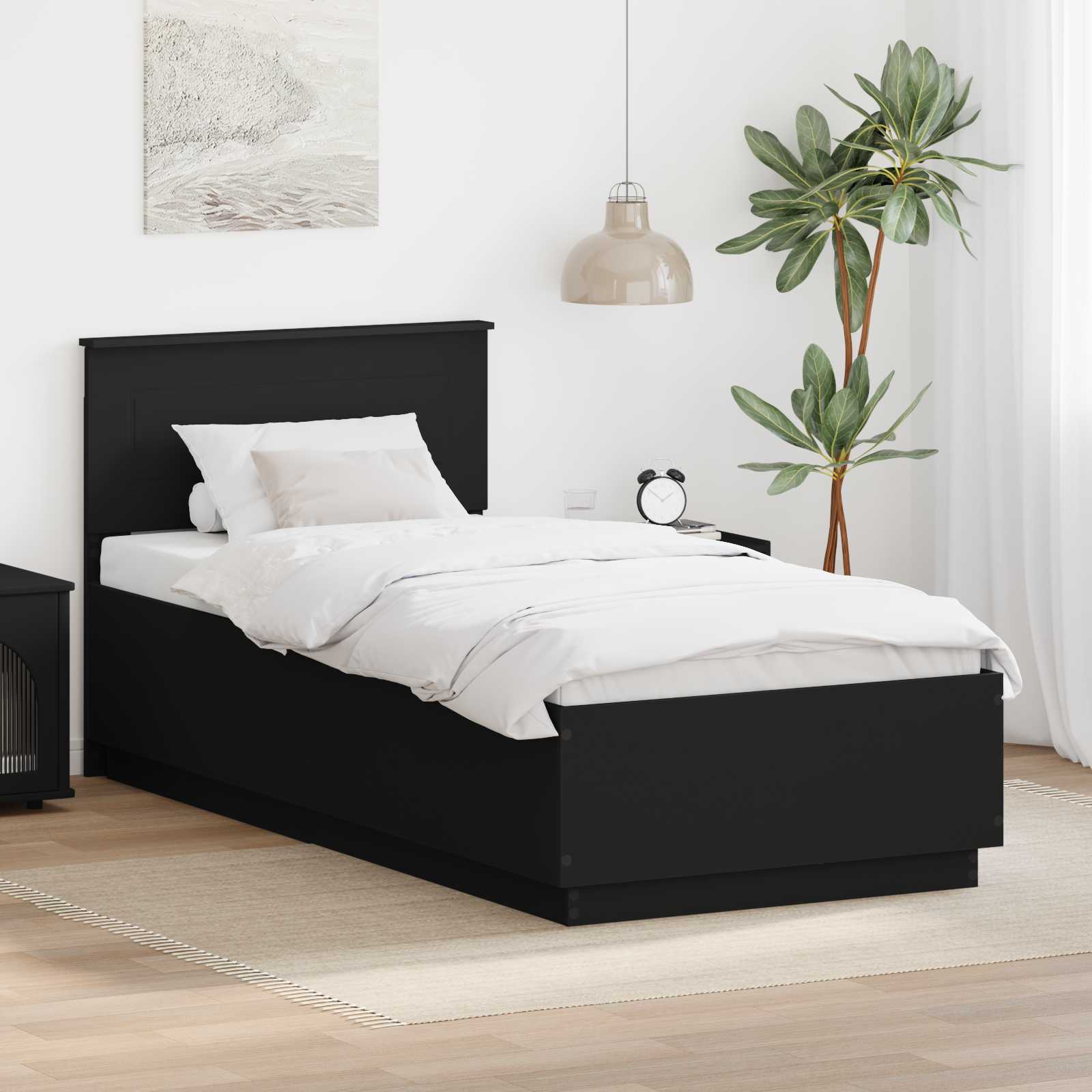 Bedframe met LED-striplichten Zwart 90 x 190 cm Bewerkt hout – afbeelding 1