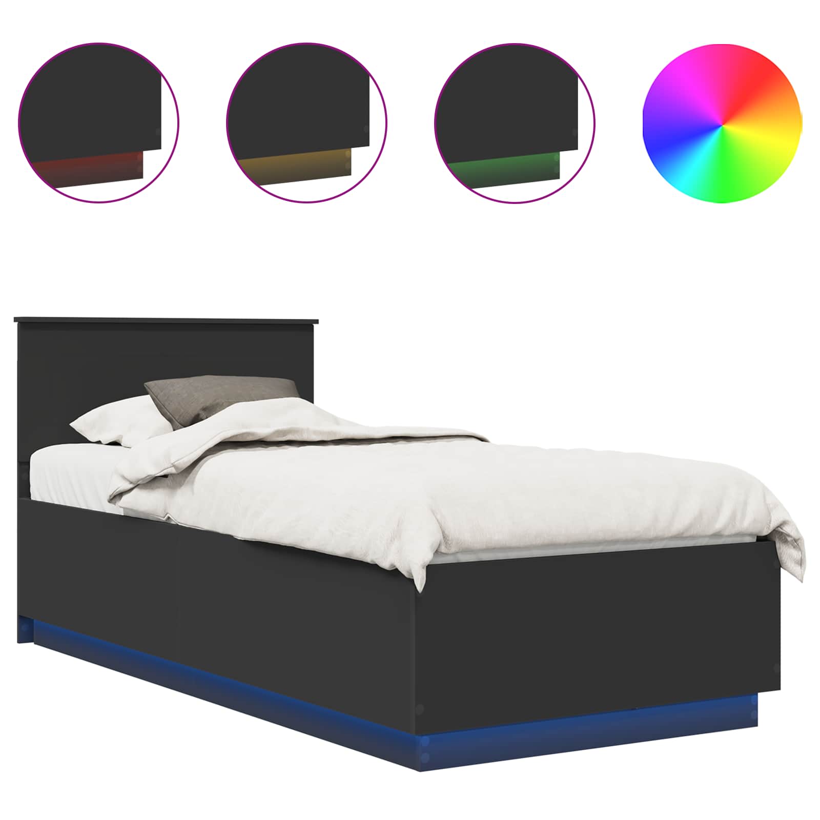 Bedframe met LED-striplichten Zwart 90 x 190 cm Bewerkt hout – afbeelding 2