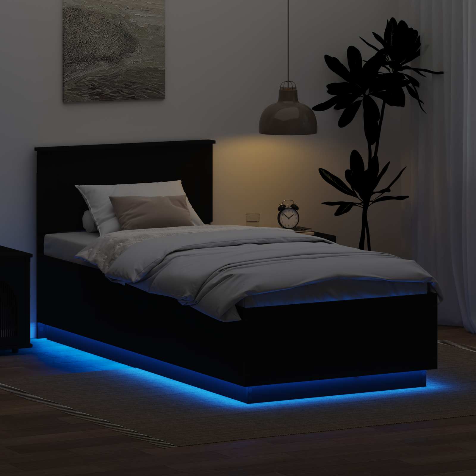 Bedframe met LED-striplichten Zwart 90 x 190 cm Bewerkt hout – afbeelding 4