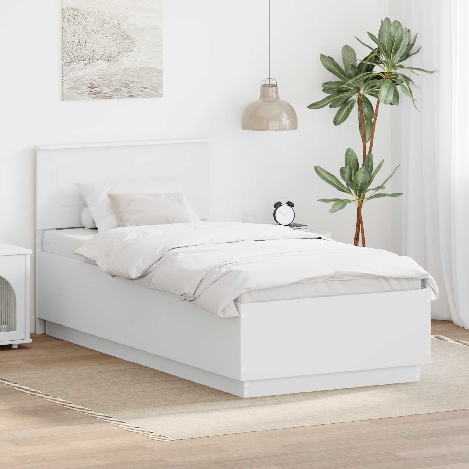 Bedframe met LED-striplichten Wit 90 x 200 cm Bewerkt hout – afbeelding 1