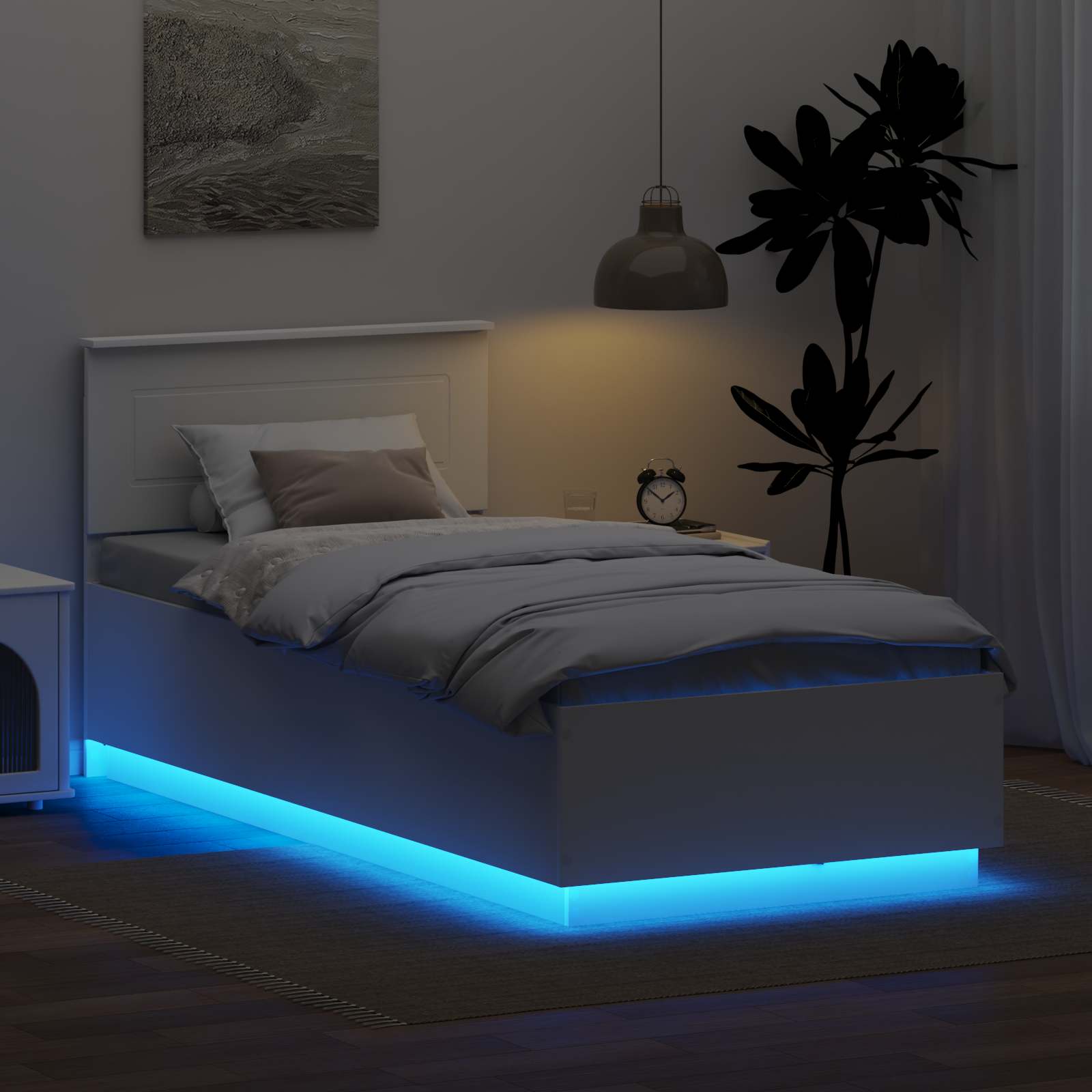 Bedframe met LED-striplichten Wit 90 x 200 cm Bewerkt hout – afbeelding 4
