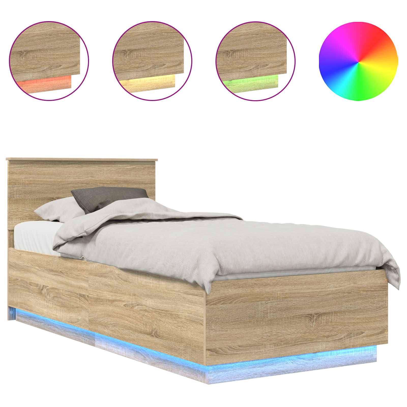 Bedframe met hoofdeinde Sonoma Eiken 90 x 200 cm Bewerkt hout – afbeelding 2