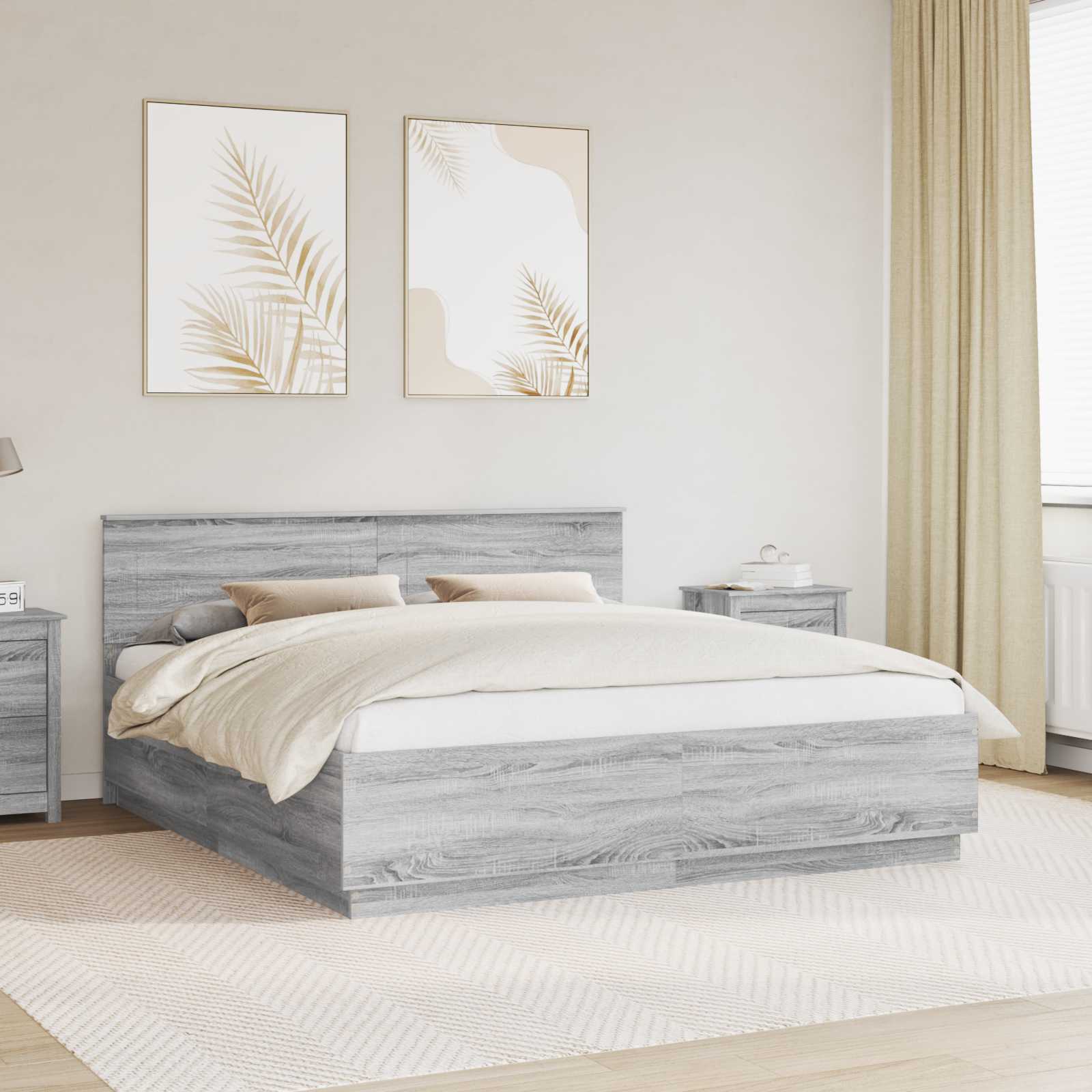 Bedframe met hoofdeinde Grijs sonoma 180 x 200 cm Bewerkt hout – afbeelding 1