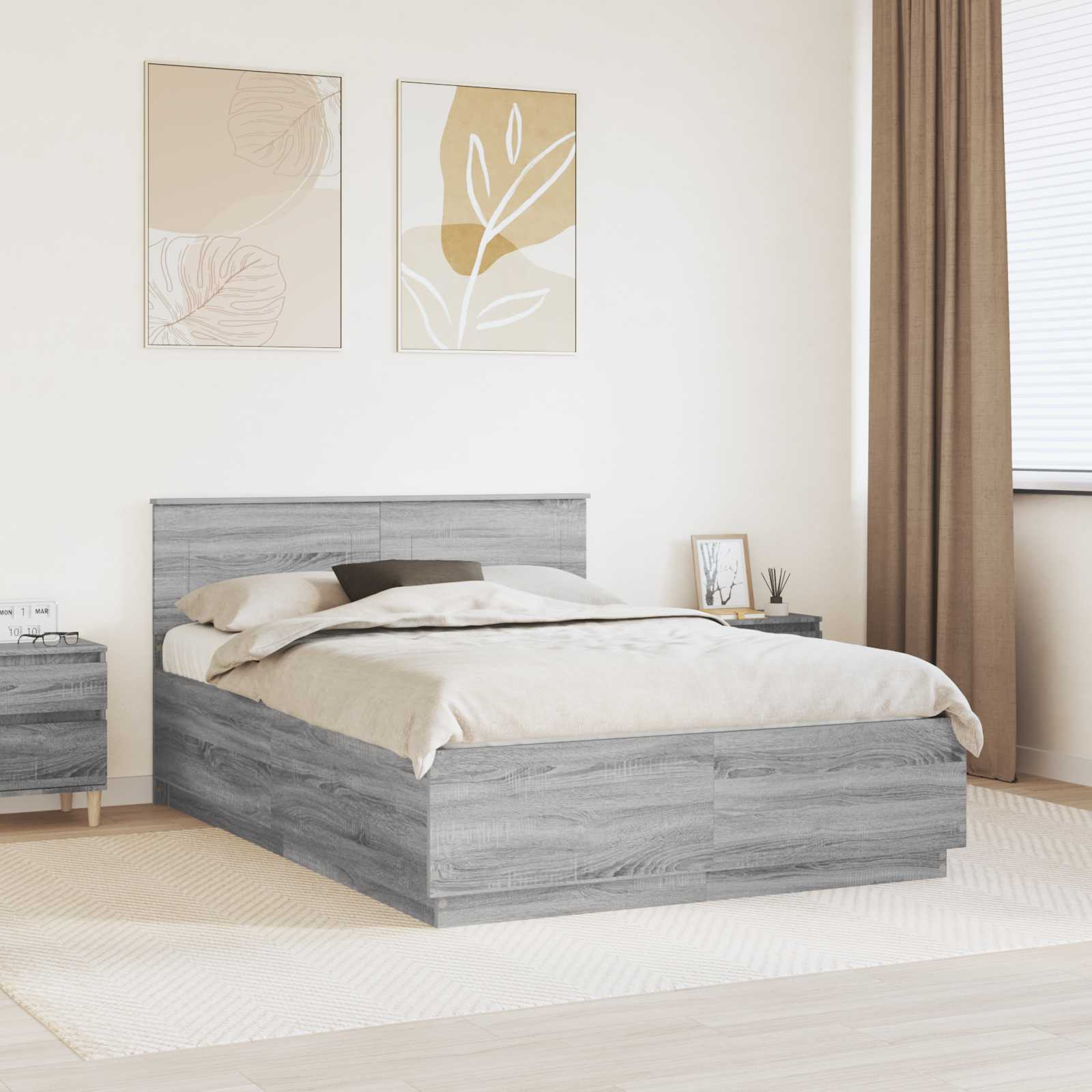 Bedframe met hoofdeinde Grijs sonoma 160 x 200 cm Bewerkt hout – afbeelding 1