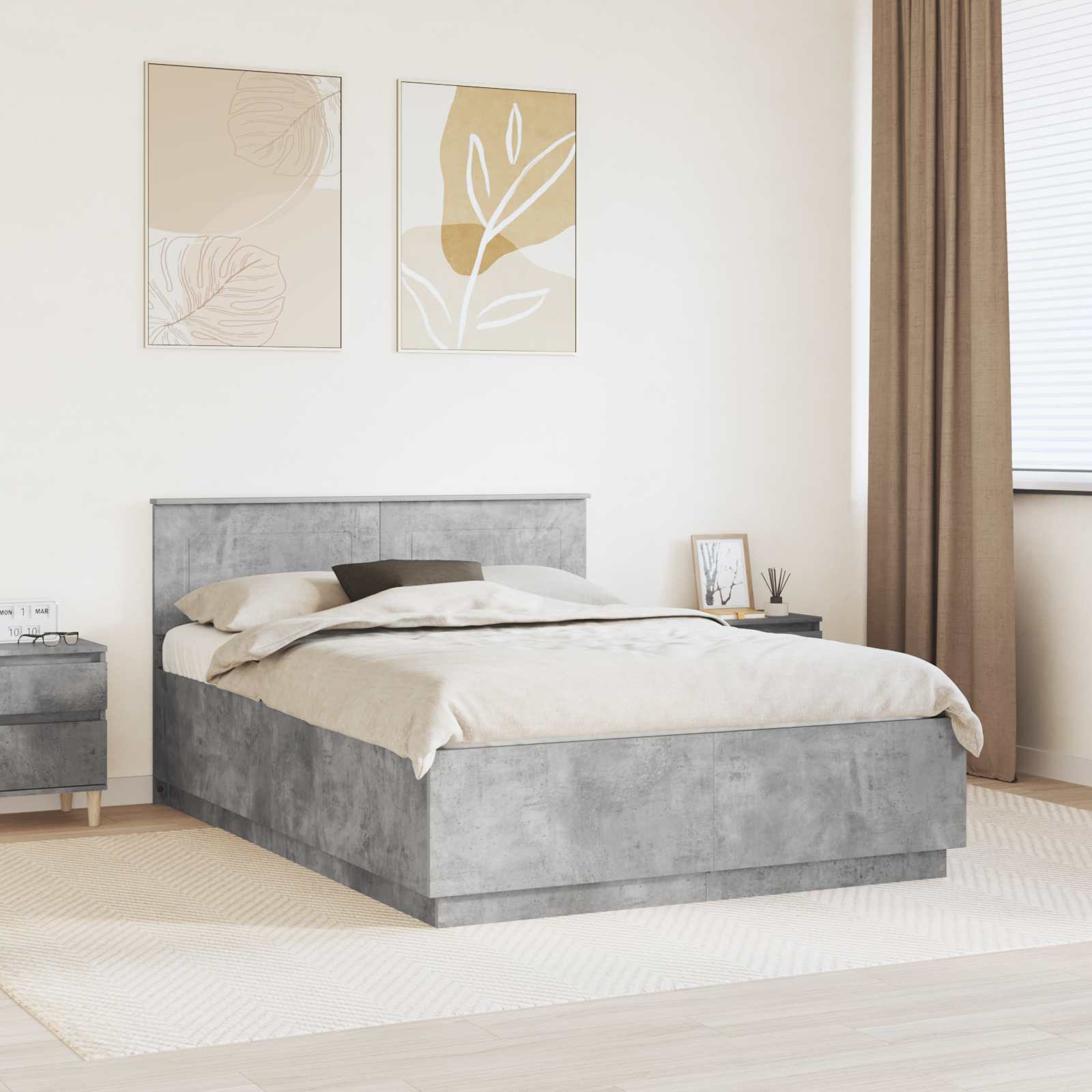 Bedframe met hoofdeinde Betongrijs 150 x 200 cm Bewerkt hout – afbeelding 1