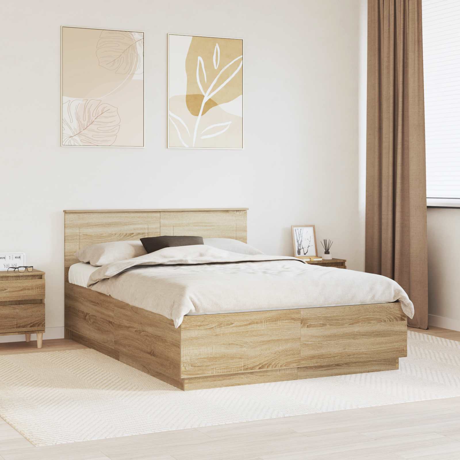 Bedframe met hoofdeinde Sonoma Eiken 140 x 200 cm Bewerkt hout – afbeelding 1