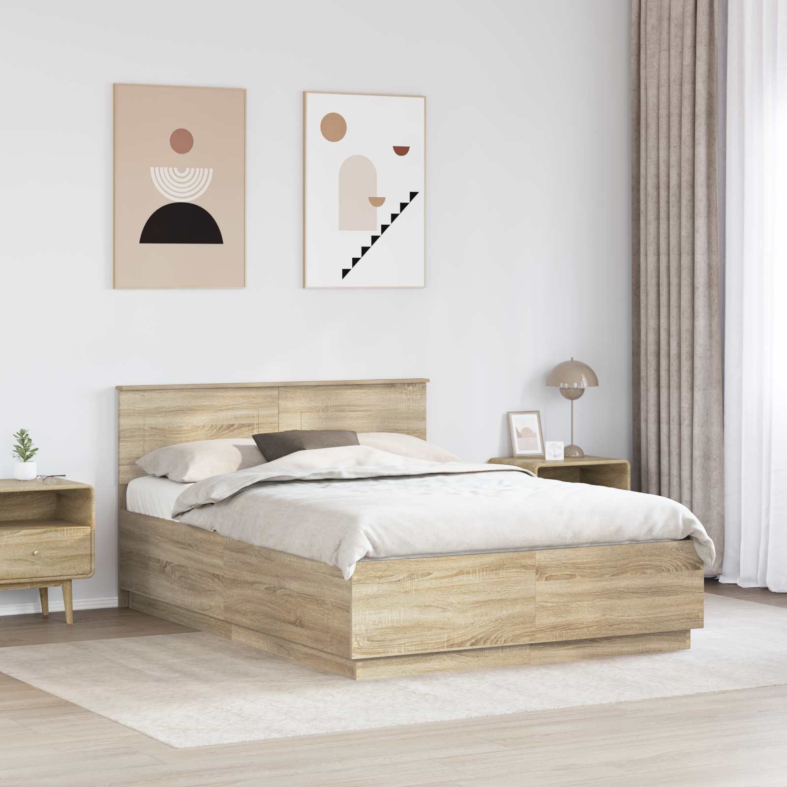Bedframe met hoofdeinde Sonoma Eiken 140 x 200 cm Bewerkt hout – afbeelding 3