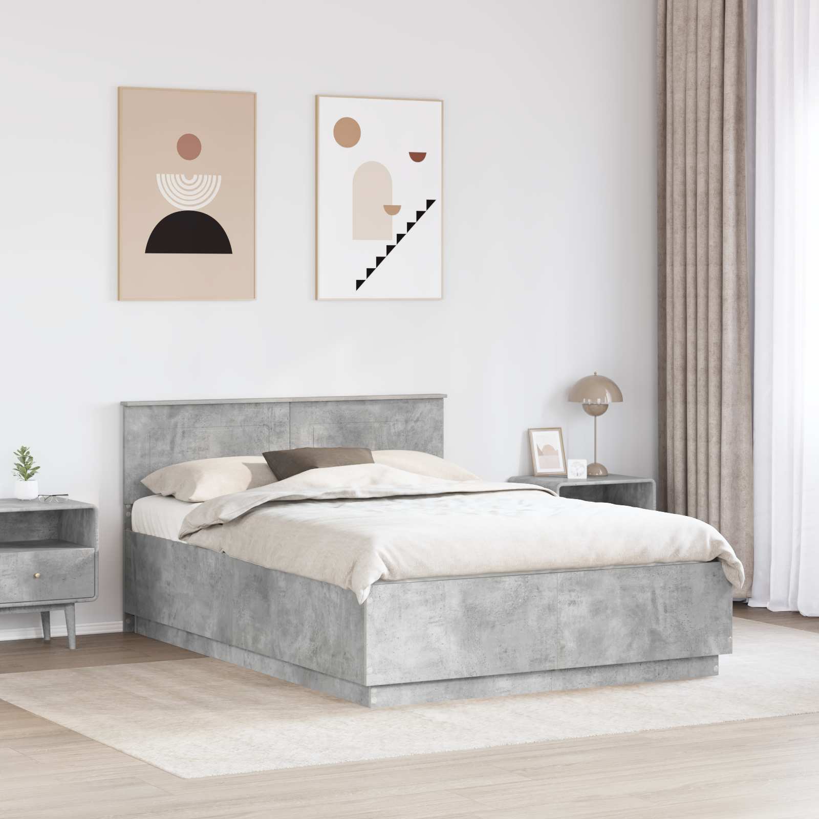 Bedframe met hoofdeinde Betongrijs 140 x 200 cm Bewerkt hout – afbeelding 3