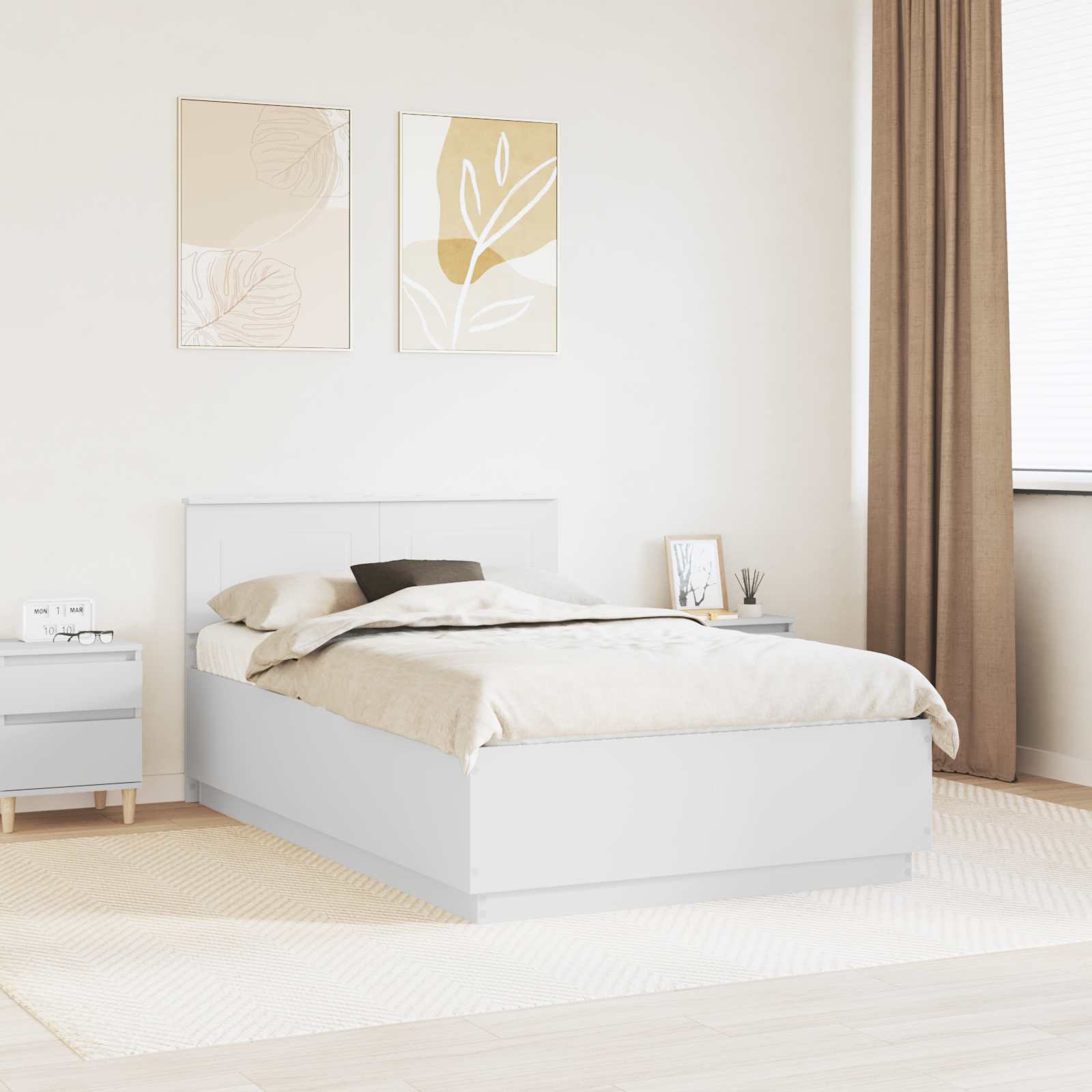Bedframe met hoofdeinde Wit 135 x 190 cm Bewerkt hout – afbeelding 1