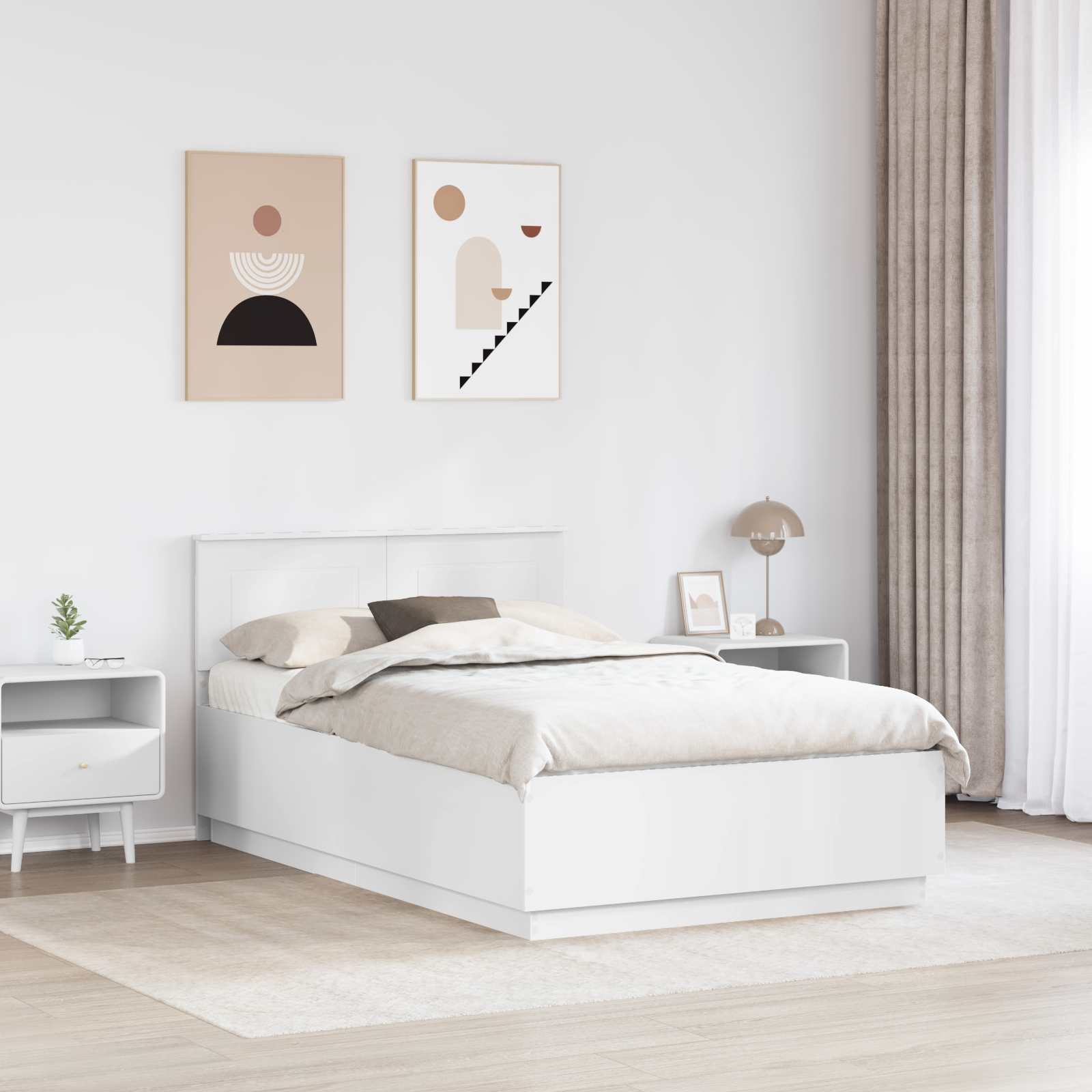 Bedframe met hoofdeinde Wit 135 x 190 cm Bewerkt hout – afbeelding 3