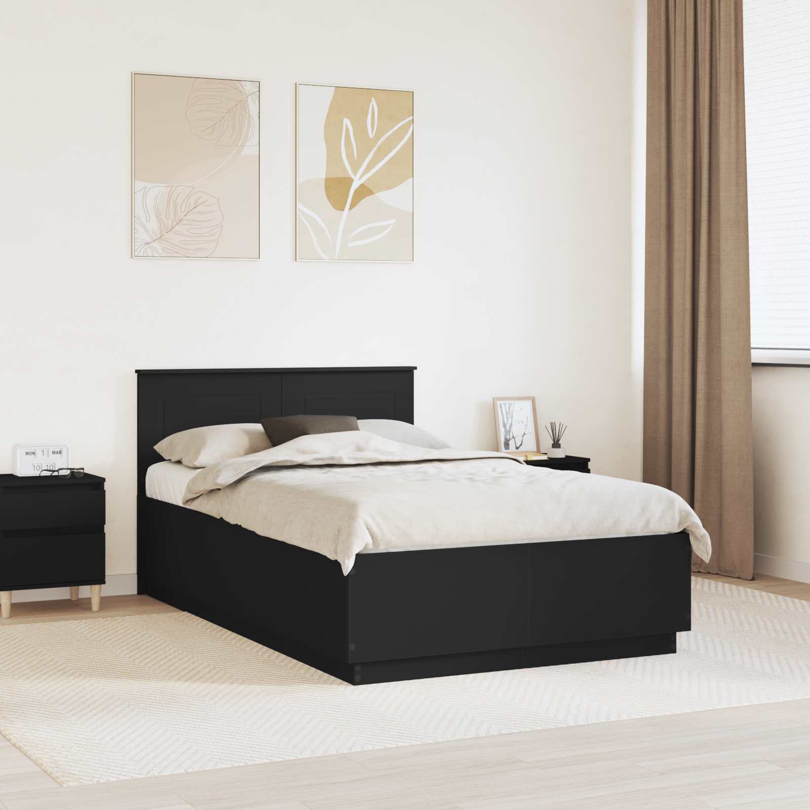 Bedframe met hoofdeinde Zwart 120 x 190 cm Bewerkt hout – afbeelding 1