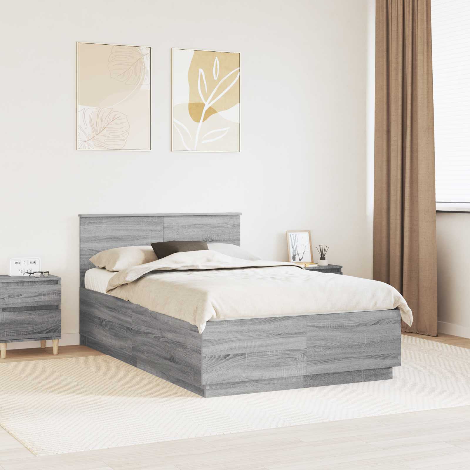 Bedframe met hoofdeinde Grijs sonoma 120 x 190 cm Bewerkt hout – afbeelding 1